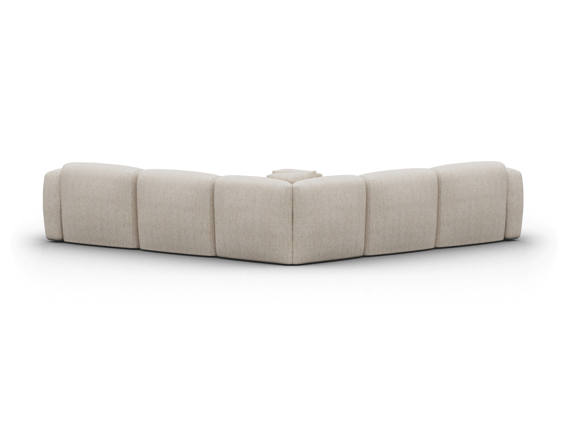 Elegant beige modular sofa with a soft fabric finish, featuring a curved, segmented design. Perfect for spacious, contemporary living areas.