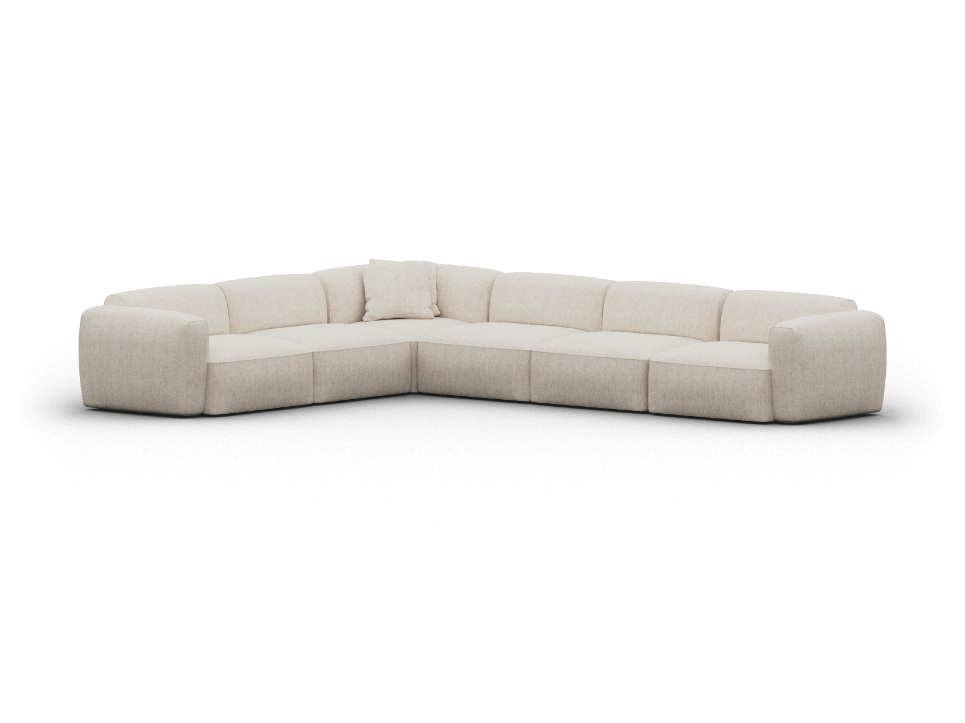 Luxurious cream L-shaped sectional sofa, featuring plush upholstery, clean lines, and deep seats, perfect for elevating contemporary living room aesthetics.