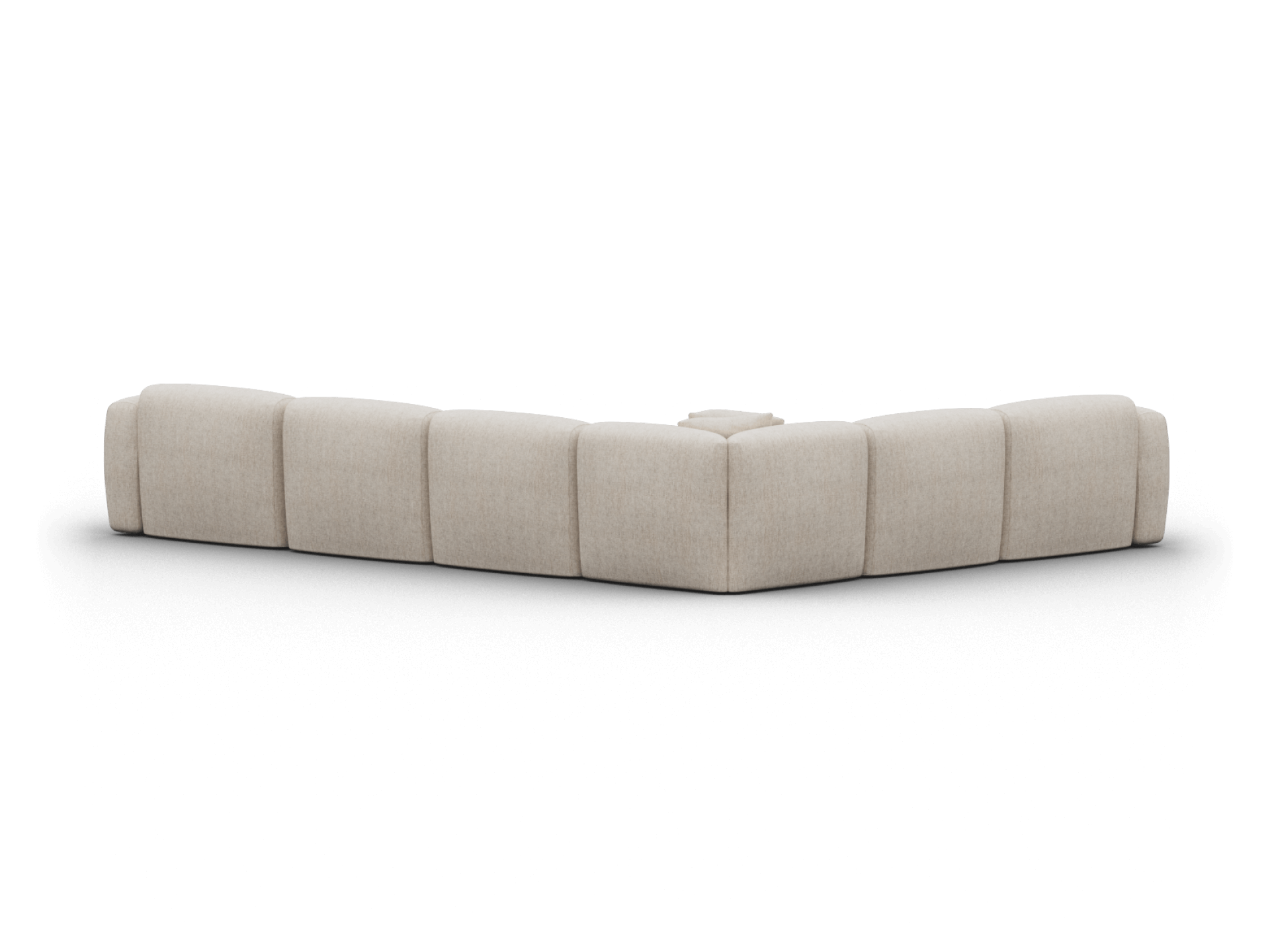Beige modular sectional sofa in premium fabric, featuring a sleek backrest. Perfect for contemporary living spaces with versatile seating options.