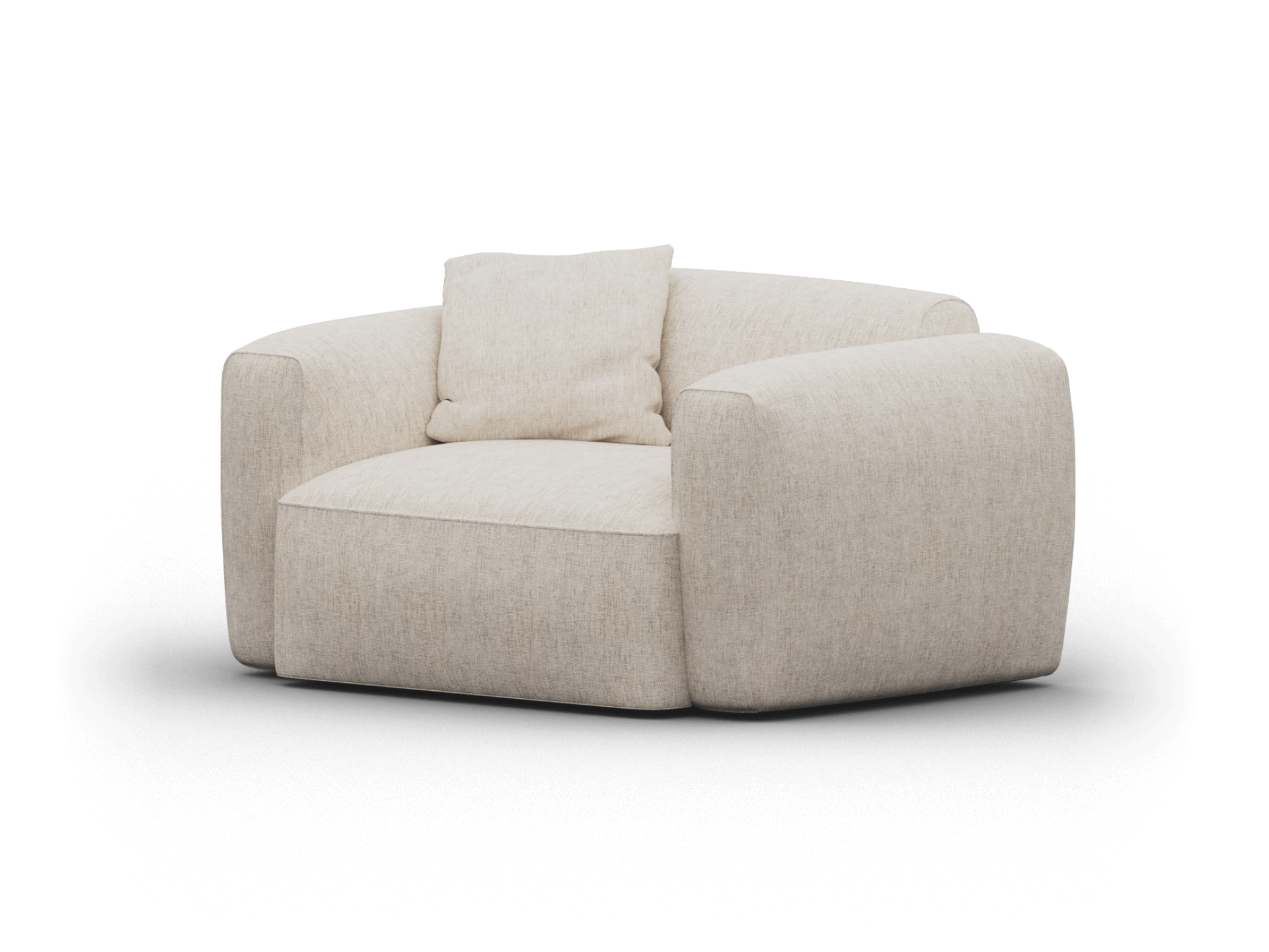 Luxurious cream armchair with plush upholstery, featuring a rounded silhouette and deep seat cushion. Perfect for modern living spaces.
