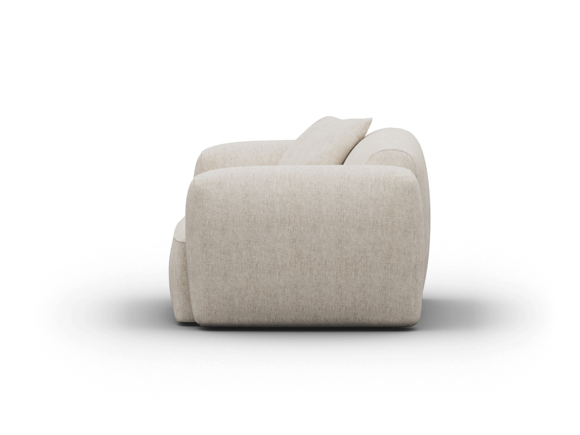 Luxurious beige linen sofa with plush cushioning and rounded armrests. Modern design ideal for contemporary living spaces.
