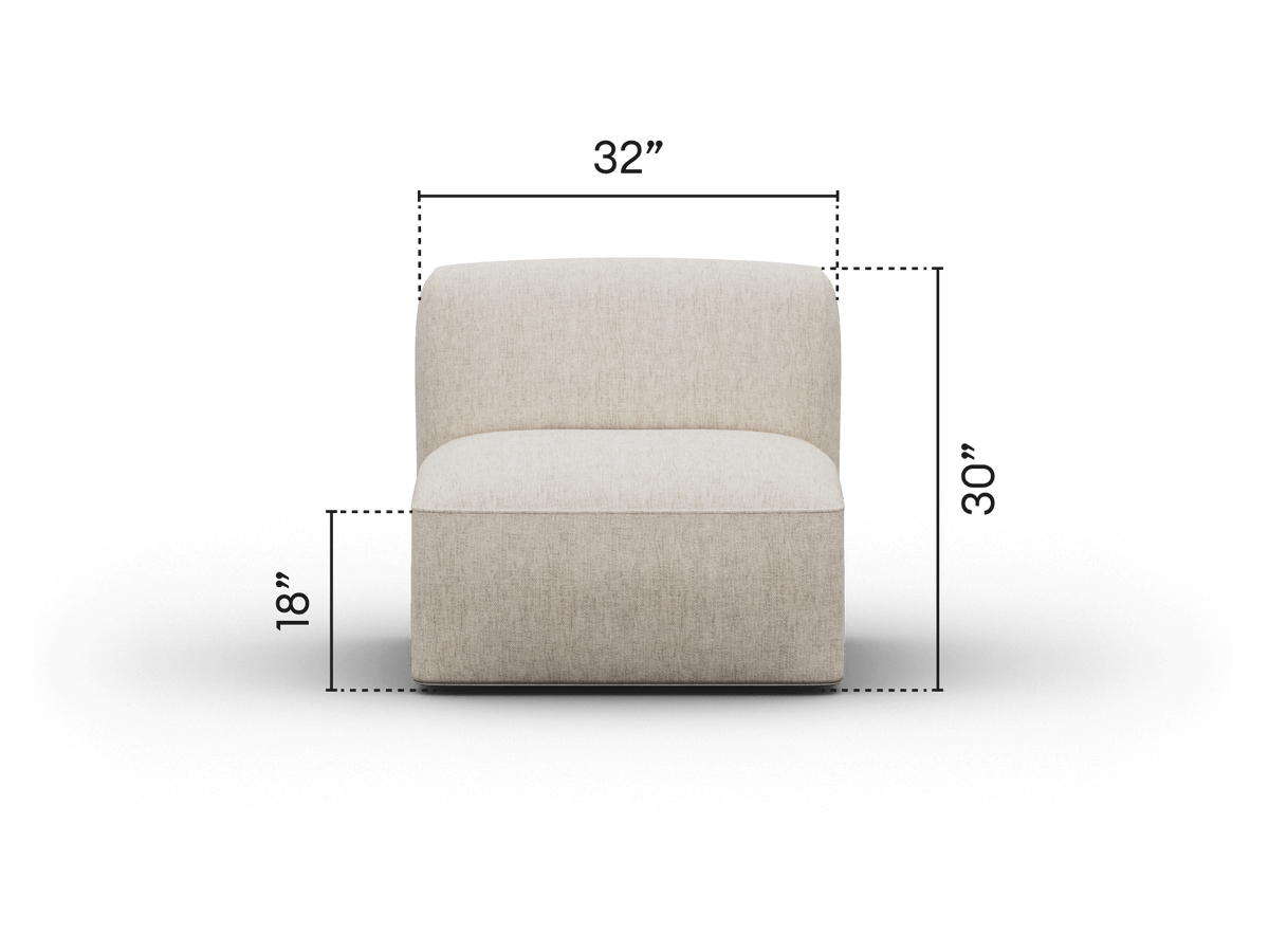 Cream armless chair in plush fabric, featuring a sleek silhouette and minimalist design. Set in a modern interior, enhances contemporary aesthetics.