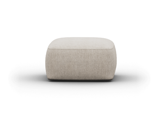 Elegant rectangular ottoman with beige fabric upholstery and rounded corners, offering a sophisticated addition to a modern Australian living room.