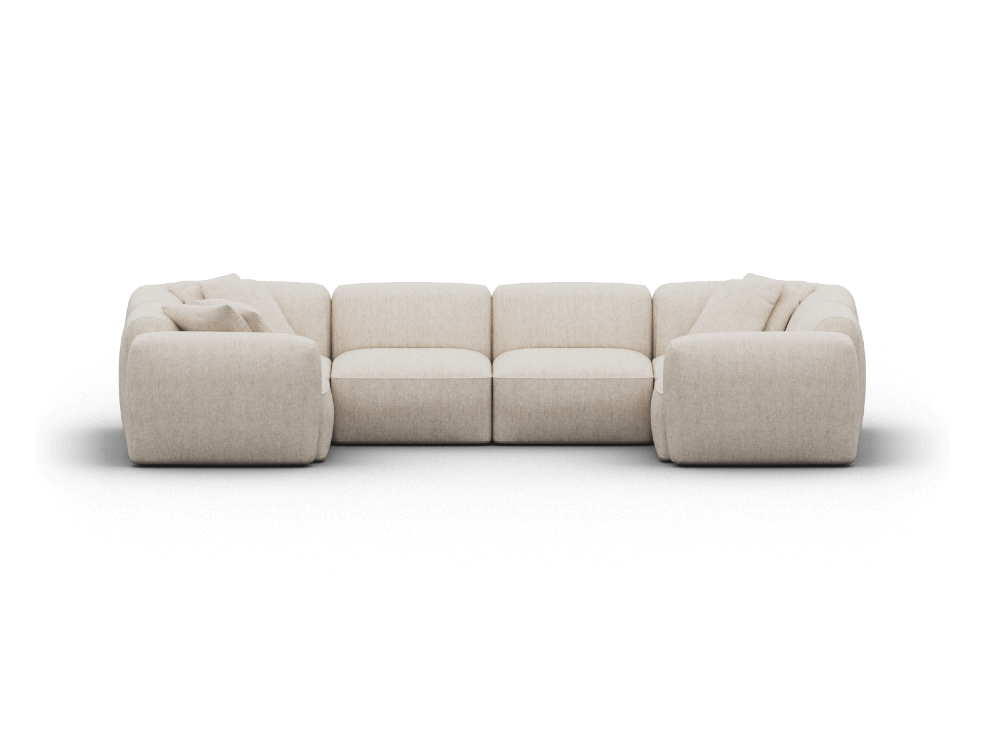 Luxurious modular sofa in cream textured fabric, featuring plush cushions and deep seating, perfect for elegant living spaces.