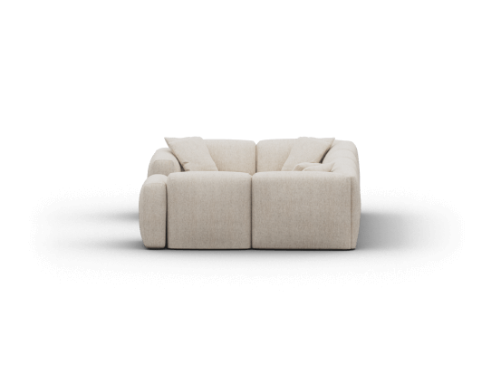 Luxurious beige modular sofa, plush fabric upholstery, rounded contours, spacious layout. Perfect for contemporary living rooms with minimalist aesthetic.