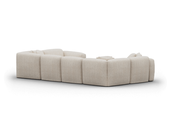 Luxurious modular sectional sofa with plush beige fabric upholstery, featuring deep seats and clean lines. Perfect for expansive, sophisticated living spaces.