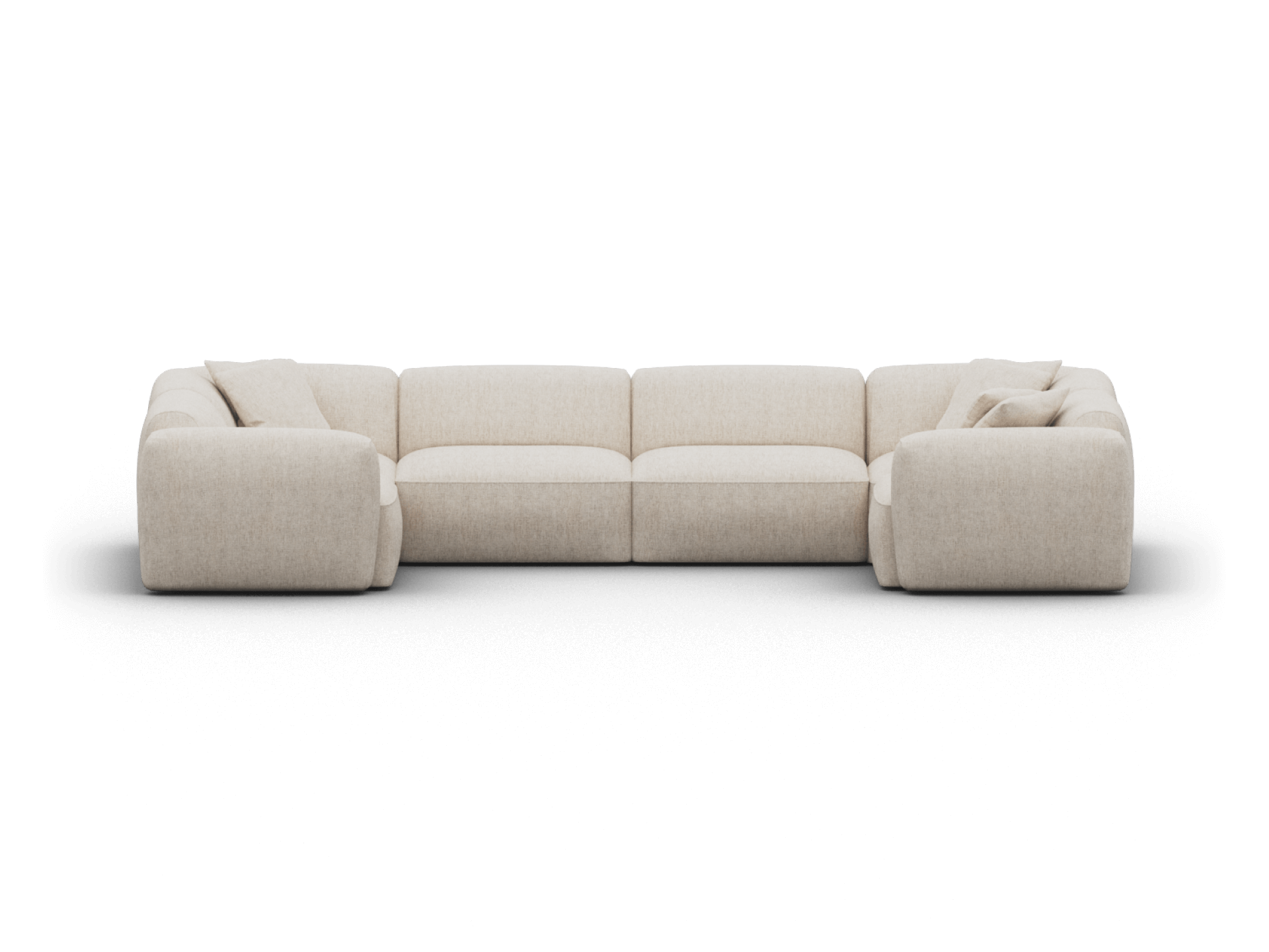 Luxurious modular sofa in soft beige linen, featuring plush cushioning and sleek lines. Perfect for a contemporary living room setting.