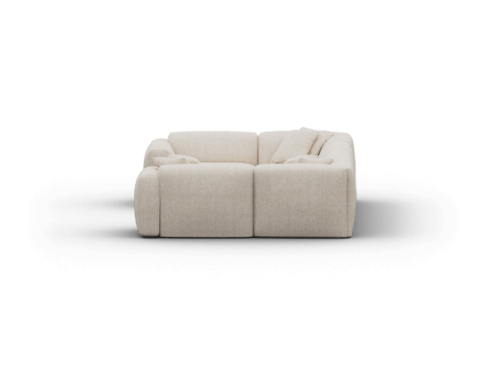Luxurious modular sofa in plush cream fabric, featuring deep cushions and minimalist lines; perfect for a stylish, contemporary living space.