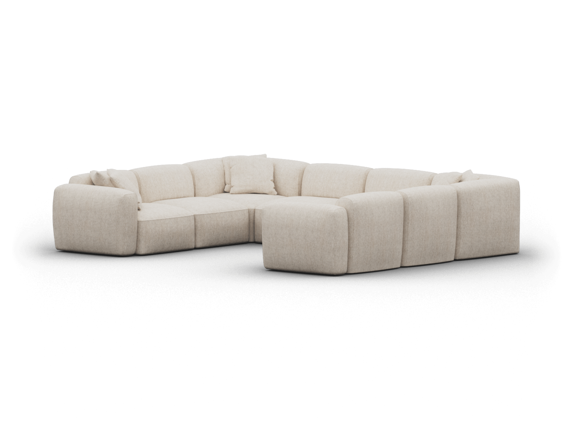 Luxurious cream modular sectional sofa in plush fabric, featuring deep seating and plush cushioning, perfect for a contemporary living space.
