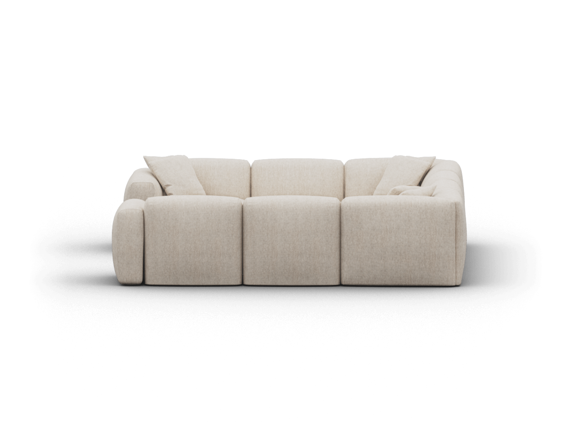 Luxurious beige modular sofa in plush fabric with minimalist design, plush cushioning, and contemporary style; perfect for sophisticated living spaces.