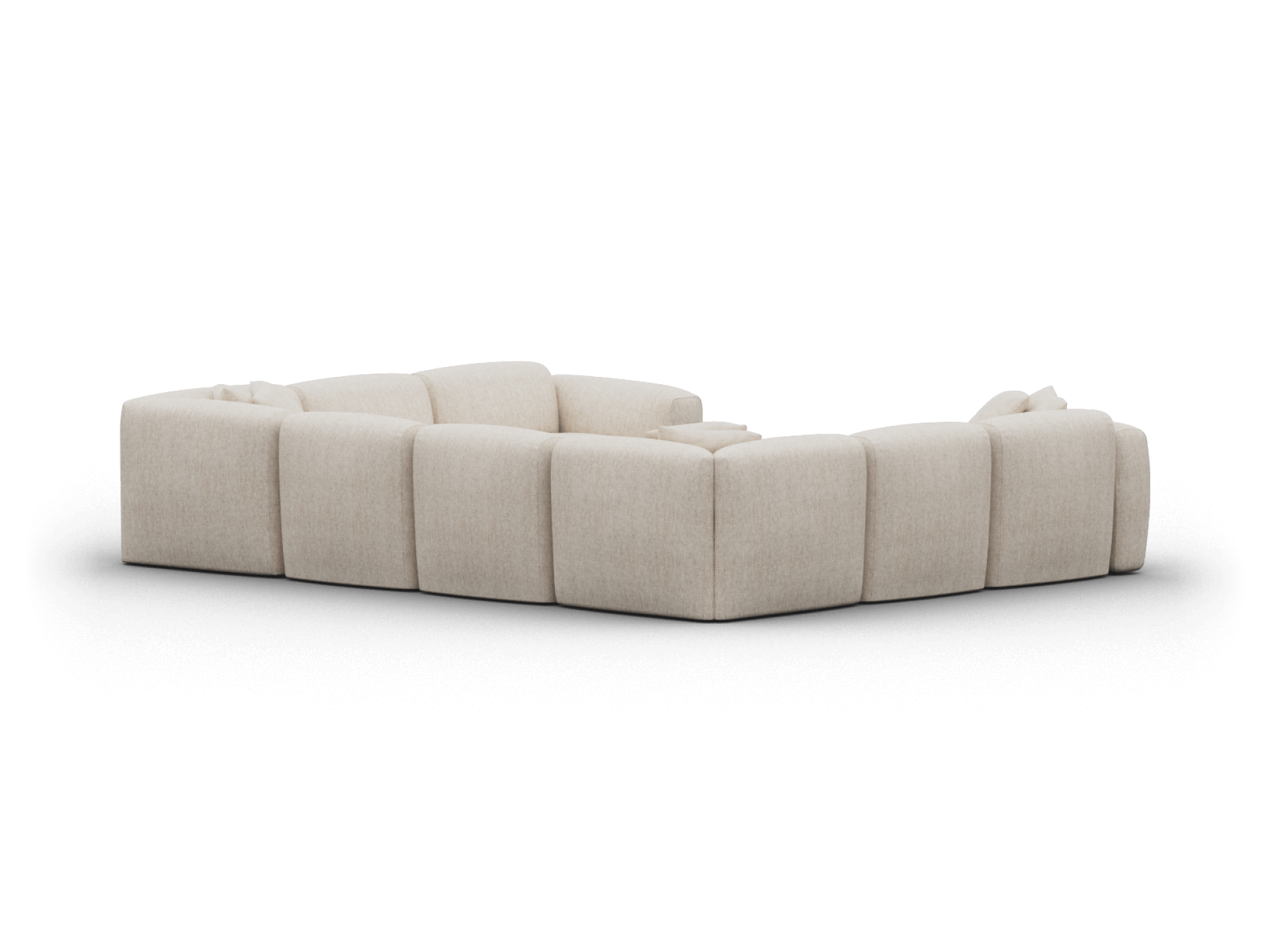 Luxurious beige modular sectional sofa in premium fabric, featuring deep cushions and a contemporary block design, perfect for modern living spaces.