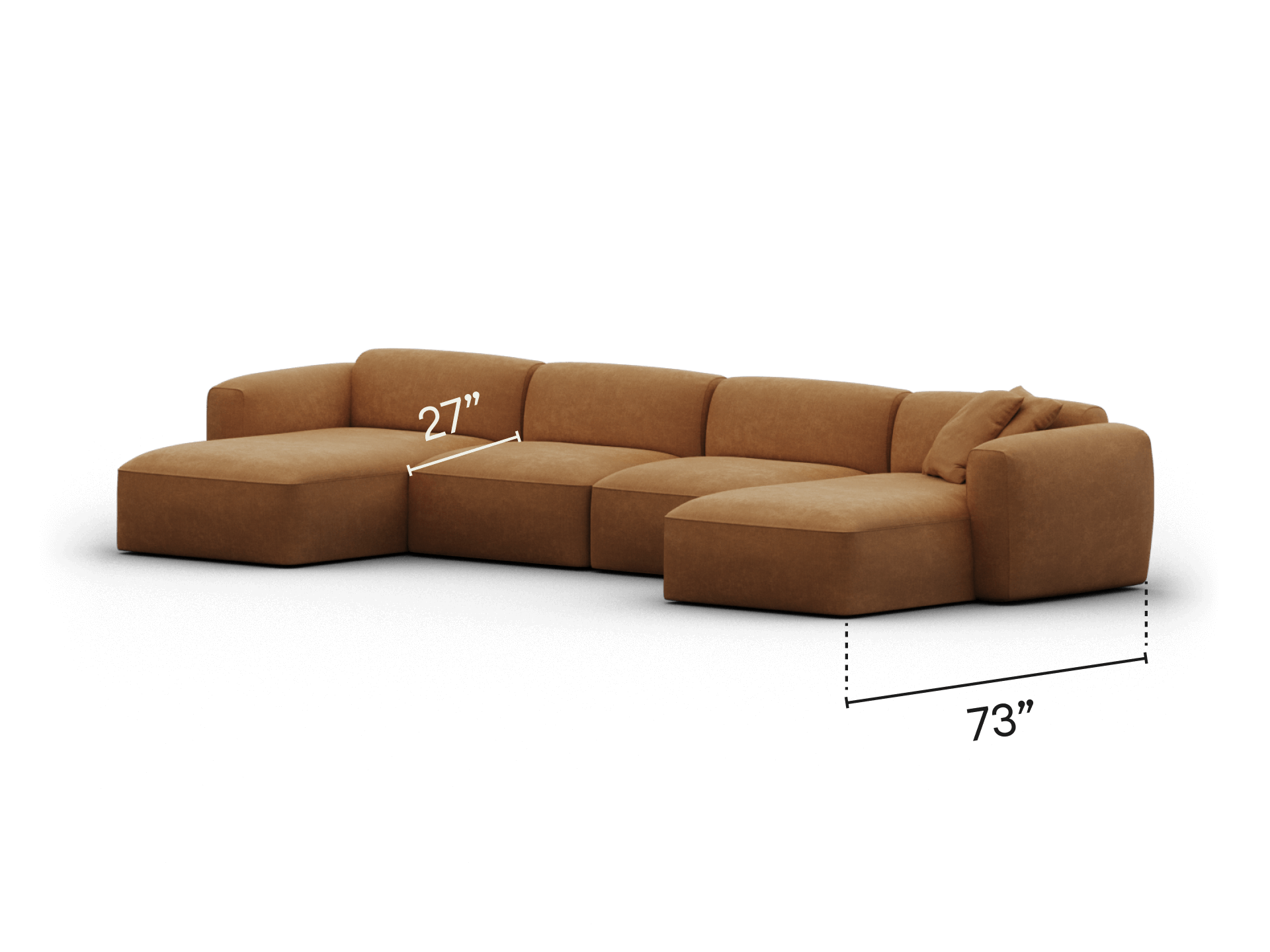Luxurious L-shaped sectional sofa in rich brown suede finish, featuring deep seats and plush cushioning. Perfect for modern living spaces.