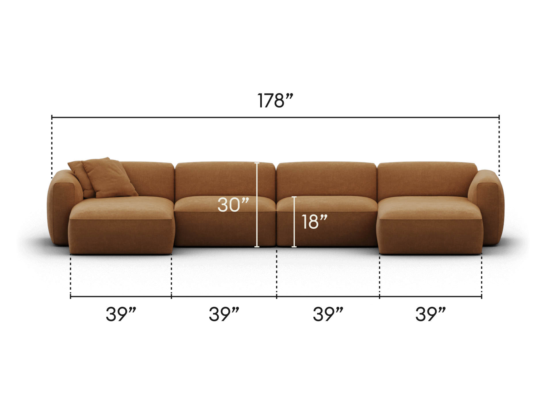 Luxurious modular brown velvet sofa with plush cushions, wide seats, and sleek design. Ideal for spacious living areas, offering comfort and sophistication.