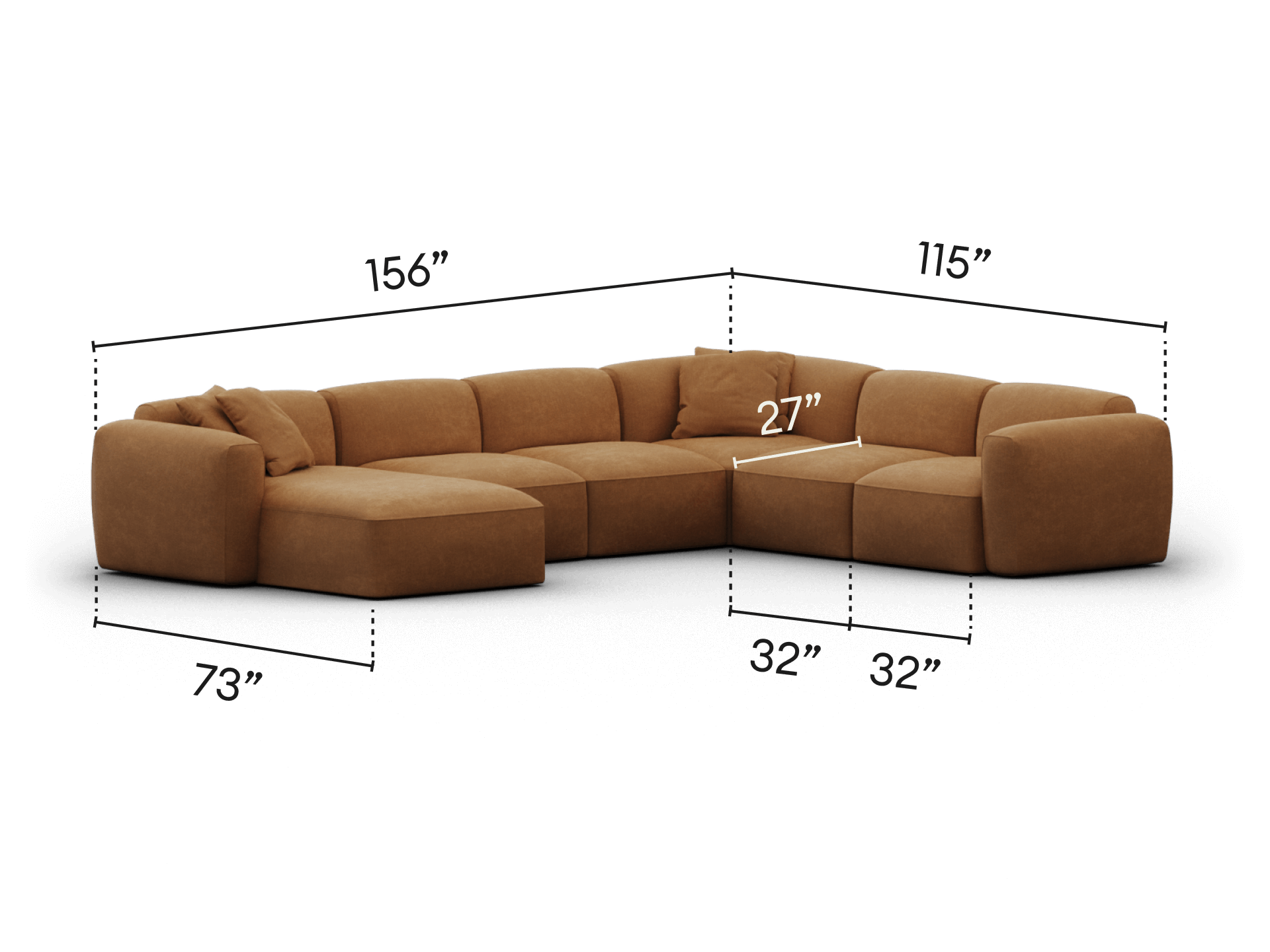 Luxurious modular sectional sofa in rich brown fabric, featuring plush cushions and a spacious L-shape design, ideal for contemporary living spaces.
