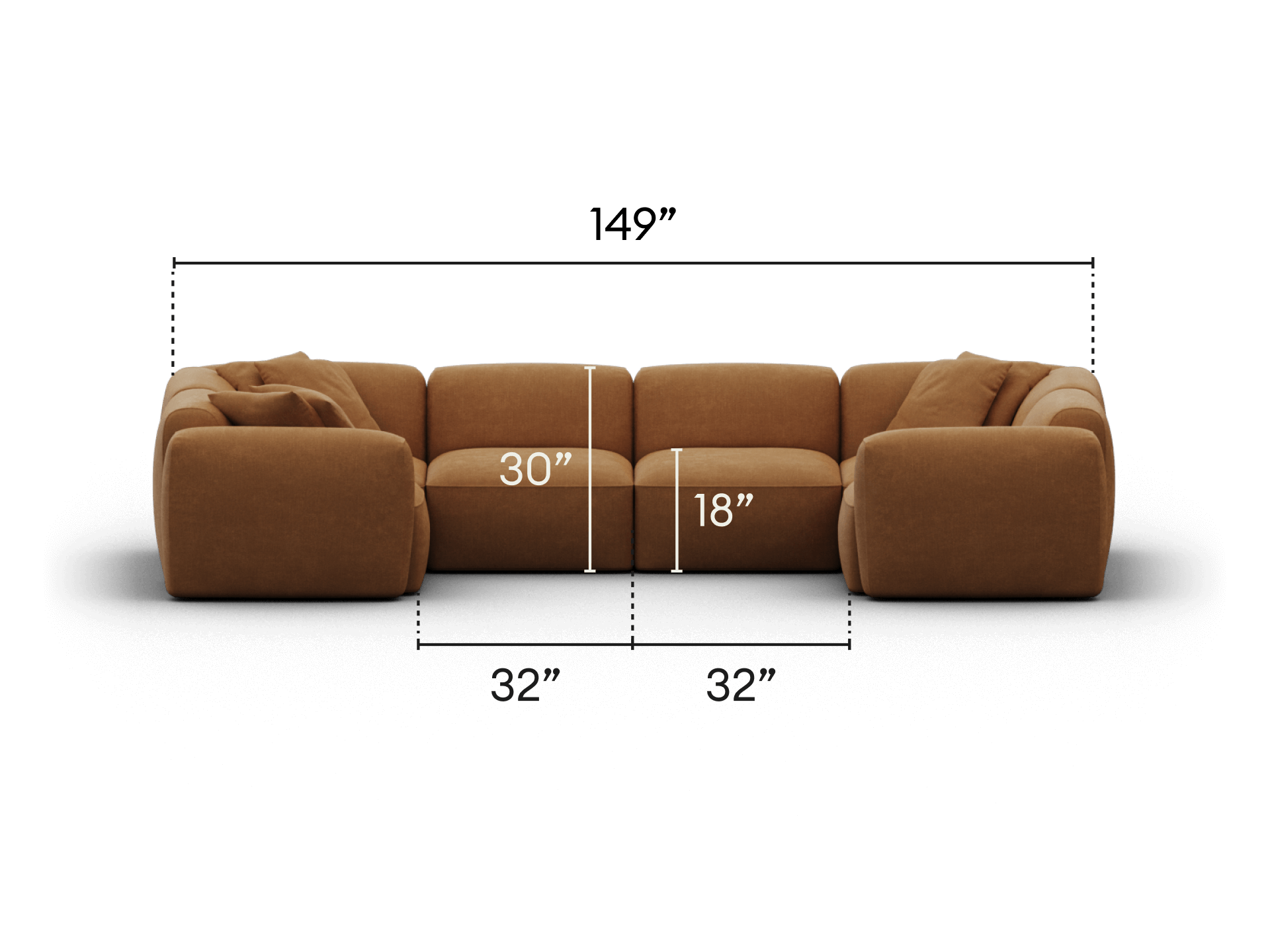 Elegant modular sofa in rich caramel velvet, featuring plush cushions and a low-profile design. Incorporates versatile pieces for a sophisticated living space.
