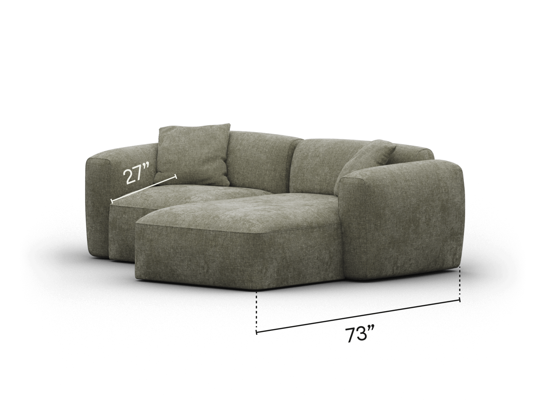 Luxurious modular sofa in textured grey upholstery, featuring plush cushions and a sleek low-profile design, perfect for a contemporary living room.
