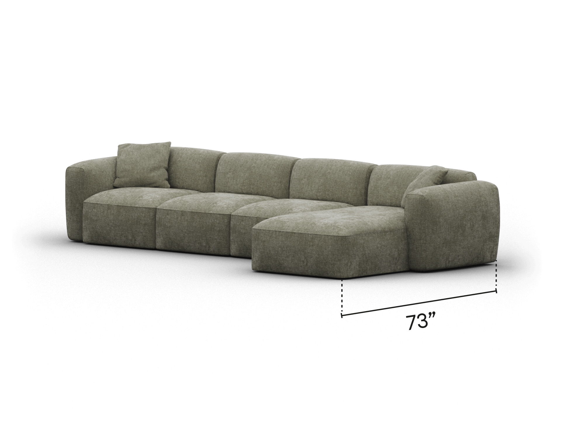 Luxurious modular sectional sofa in textured grey fabric with plush cushioning and contemporary design, ideal for elegant and spacious living areas.