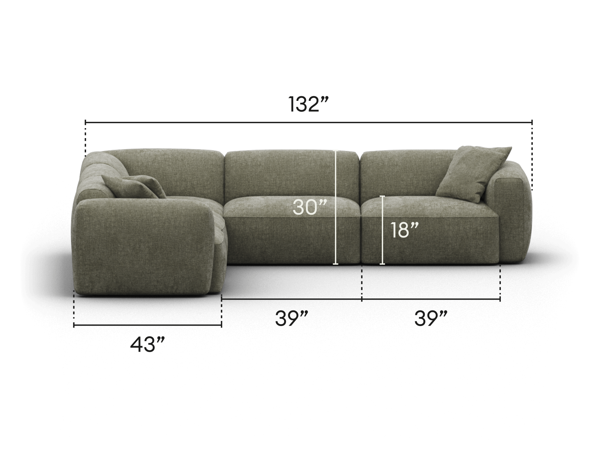 Elegant U-shaped sectional sofa crafted in premium grey fabric, featuring deep seating and plush cushions. Perfect for spacious contemporary living areas.