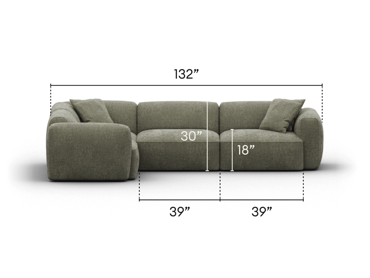 Luxurious green sectional sofa in plush fabric with deep seating and modular design. Modern elegance for spacious, contemporary Australian living rooms.