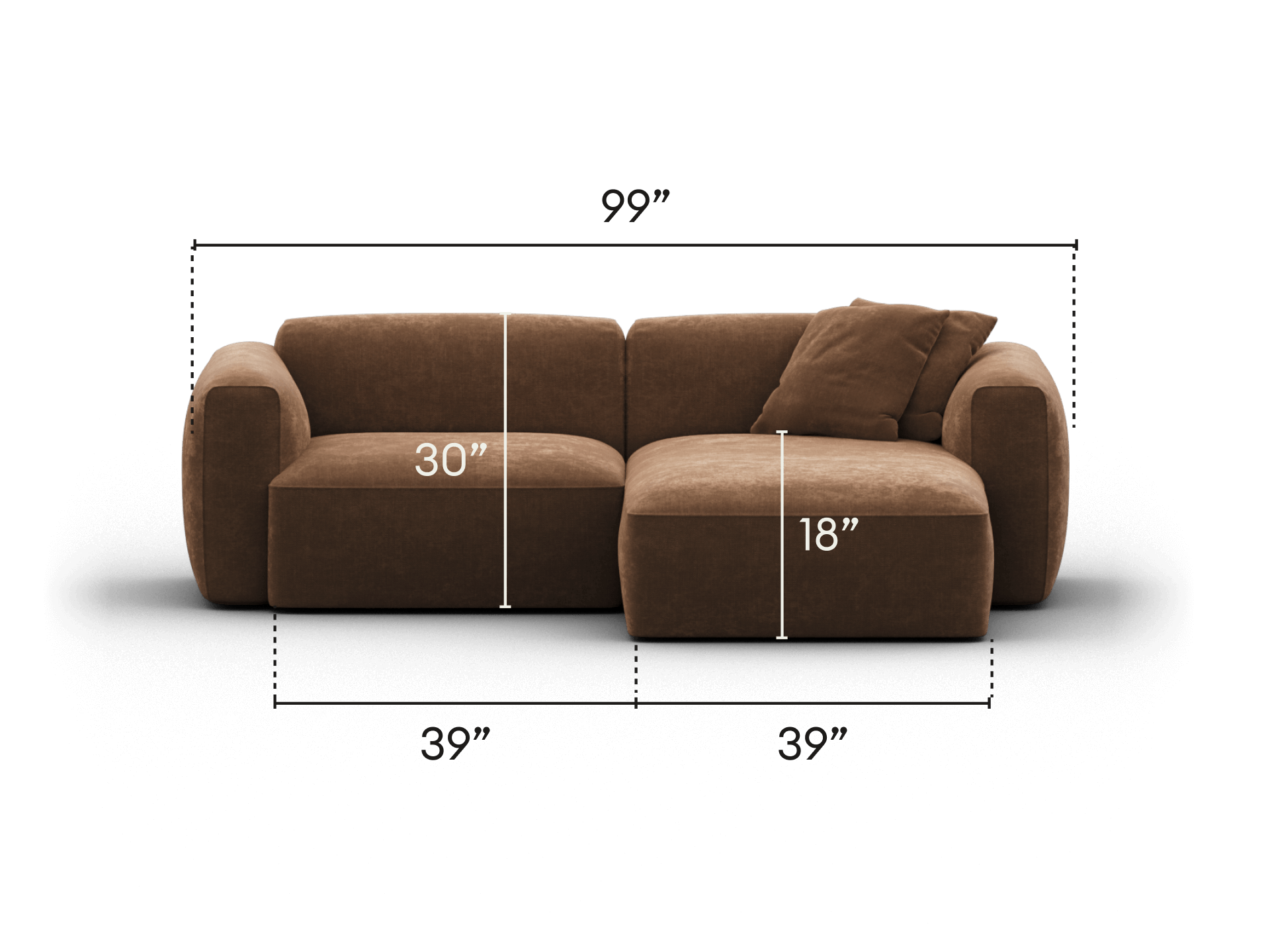 Luxurious brown fabric sectional sofa with plush cushioning and an elegant L-shape design, perfect for sophisticated modern living spaces.