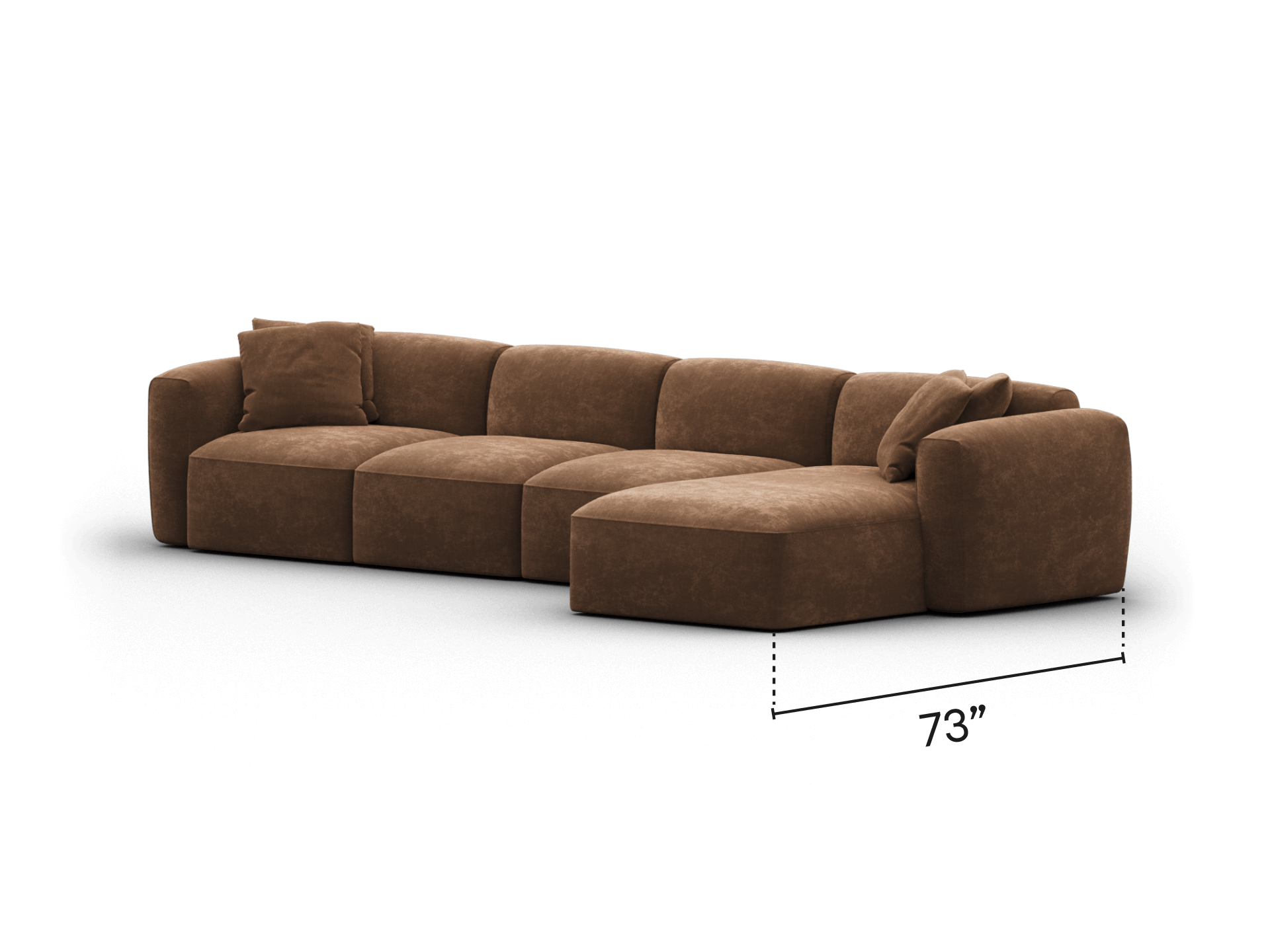 Luxurious brown sectional sofa with plush suede upholstery, modular design, and deep seating, ideal for modern living spaces.