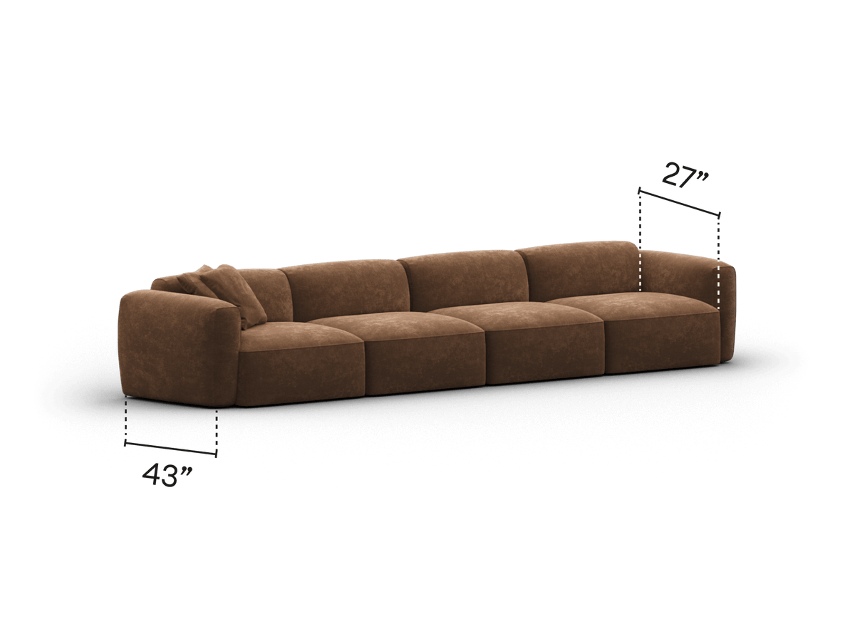 Luxurious brown leather sectional sofa with plush cushioning, sleek low-profile design, and modular settings. Perfect for upscale contemporary living rooms.