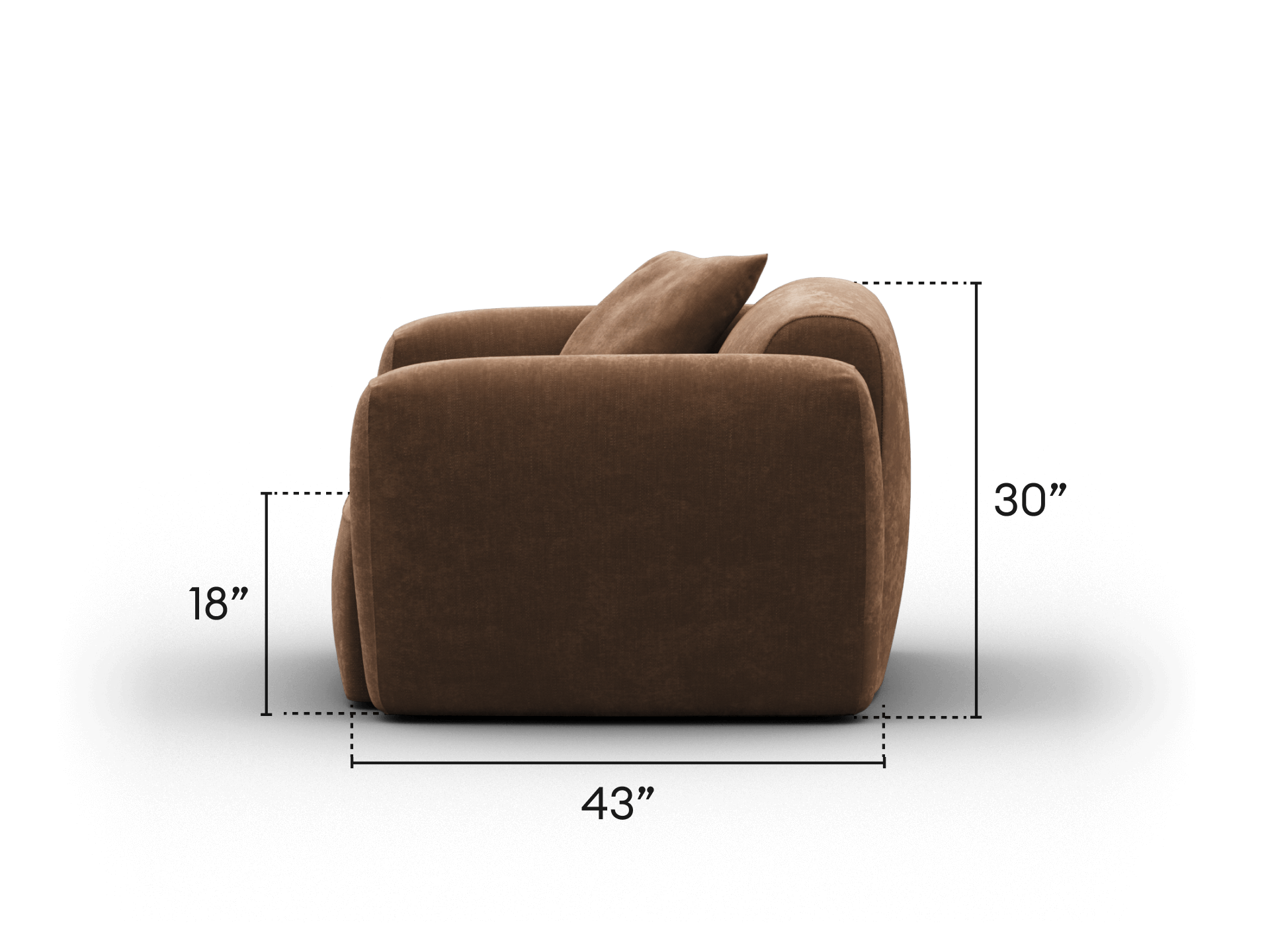 Luxurious modern sofa with plush brown fabric upholstery, featuring deep, cushioned seating and rounded armrests. Perfect for sophisticated living spaces.