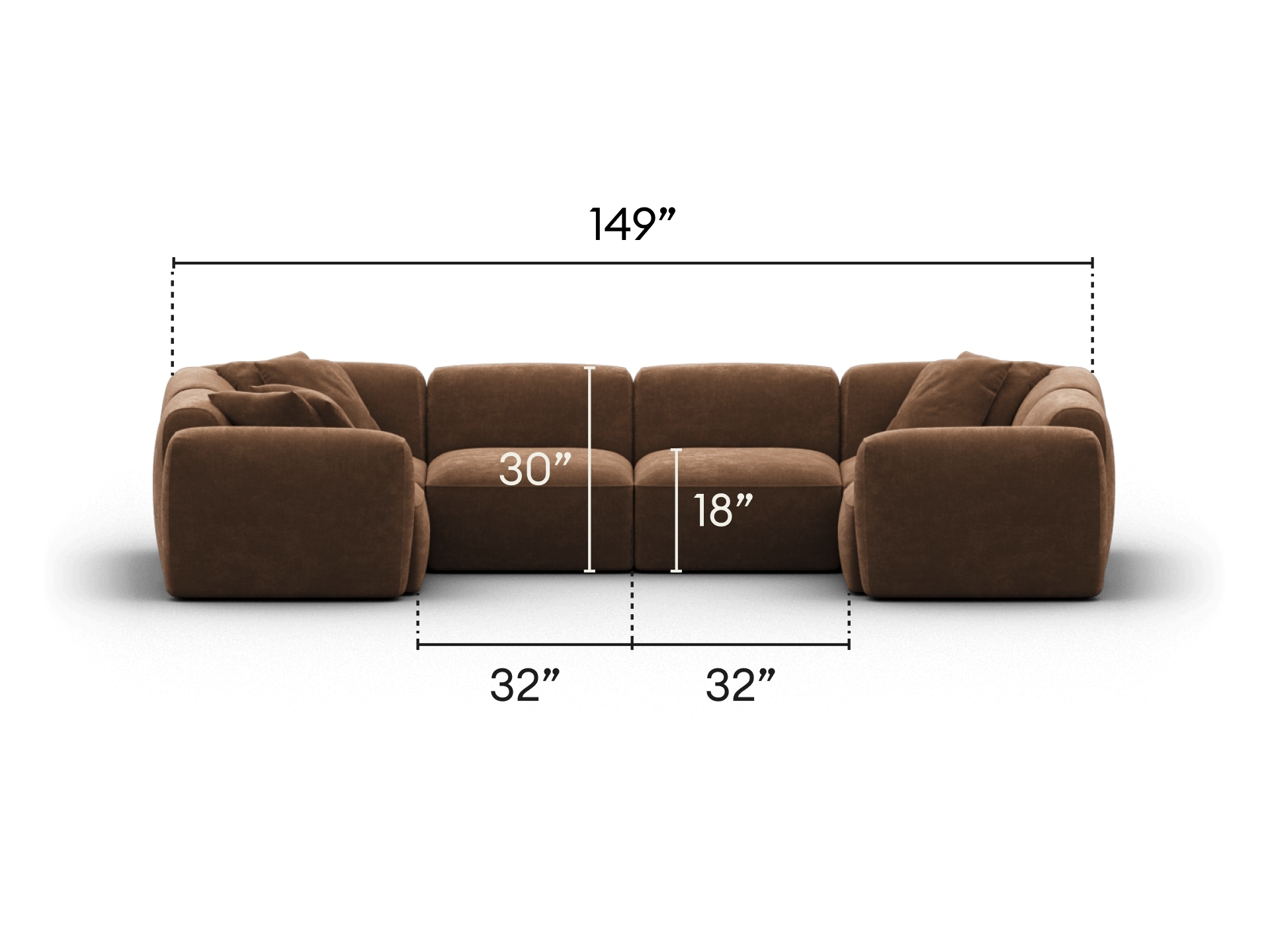 Luxurious modular sofa in rich chocolate-brown velvet, featuring plush deep seats and a sleek low profile, ideal for expansive modern living spaces.