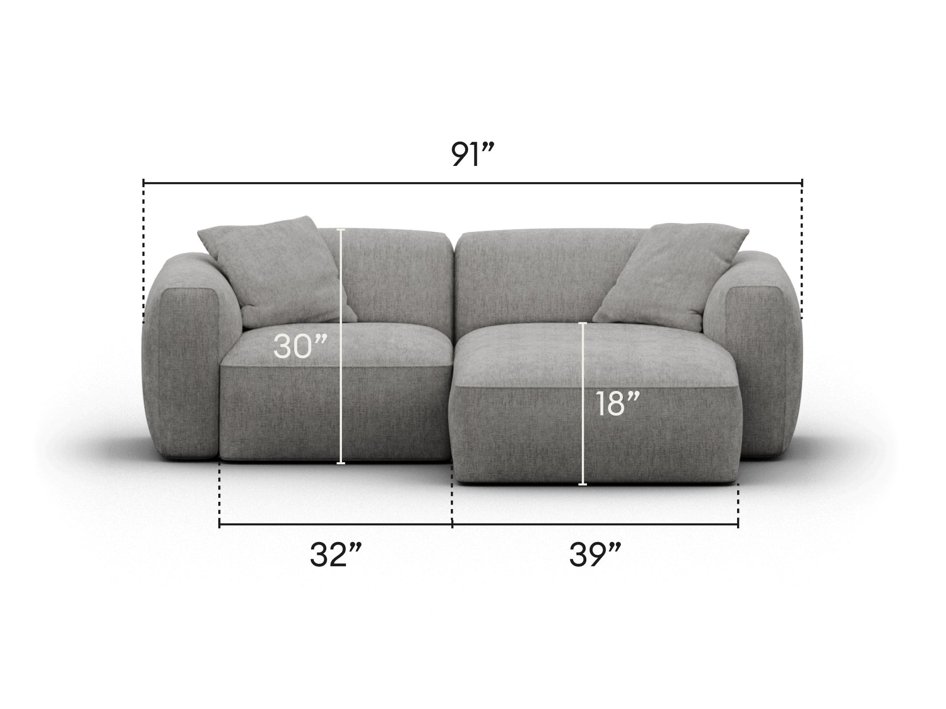 Luxurious grey fabric modular sofa with plush cushions, featuring deep seats and rounded arms. Perfectly suited for a contemporary living room.