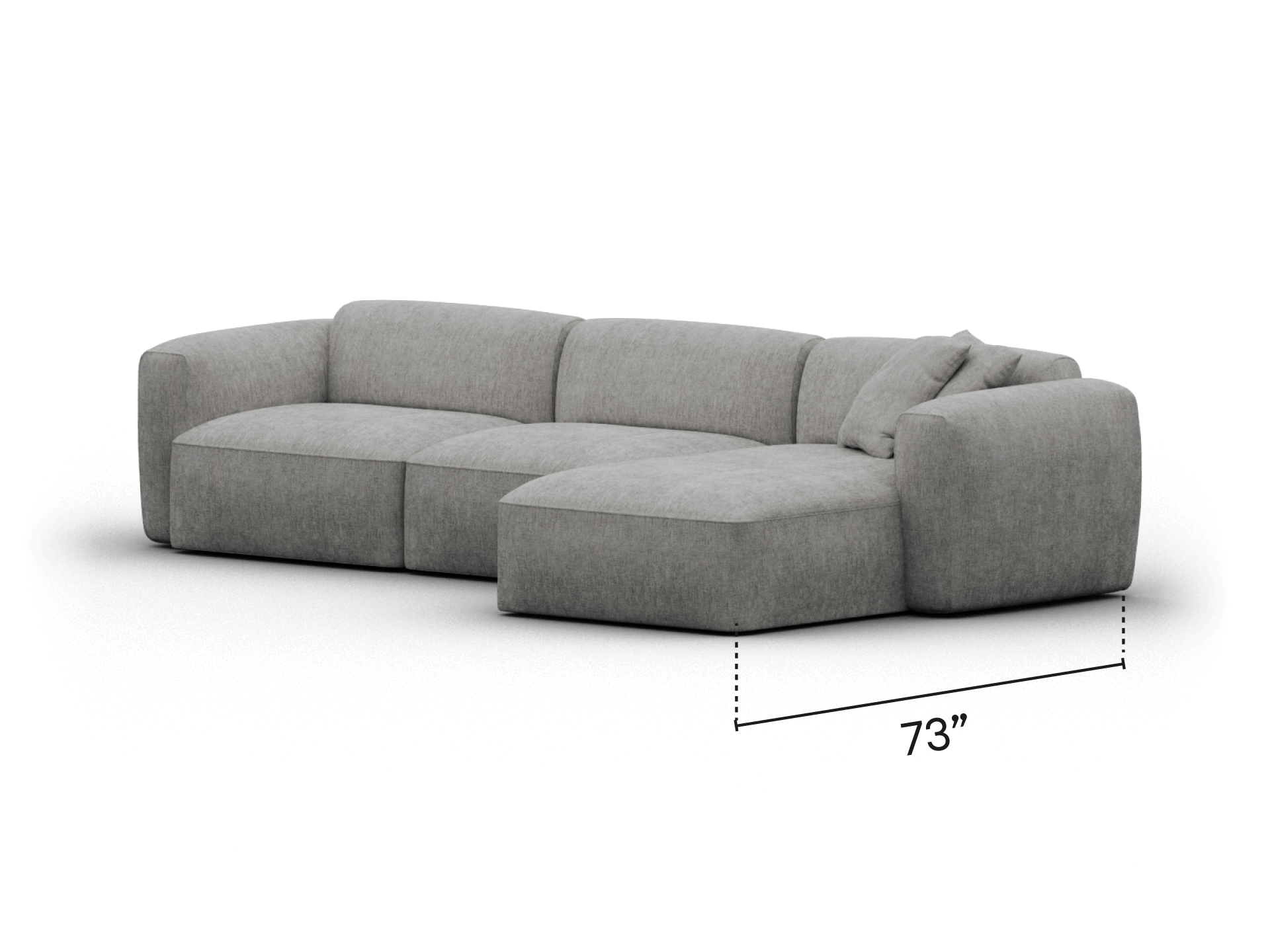 Modern grey fabric sectional sofa with left-facing chaise, cushioned seats, and clean lines, perfect for elegant living spaces.