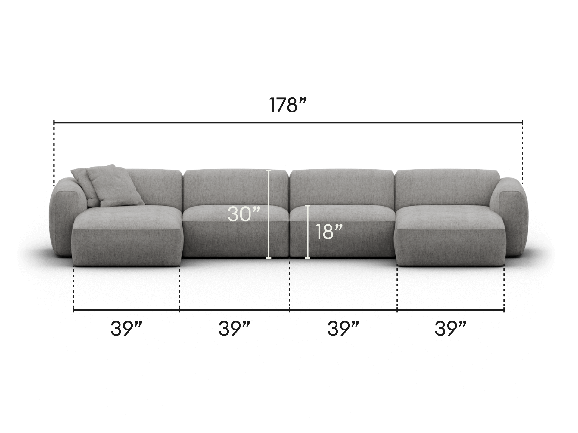 Luxurious grey modular sofa, upholstered in premium fabric. Features deep seating, plush cushioning, and an elegant, modern design for a sophisticated lounge space.