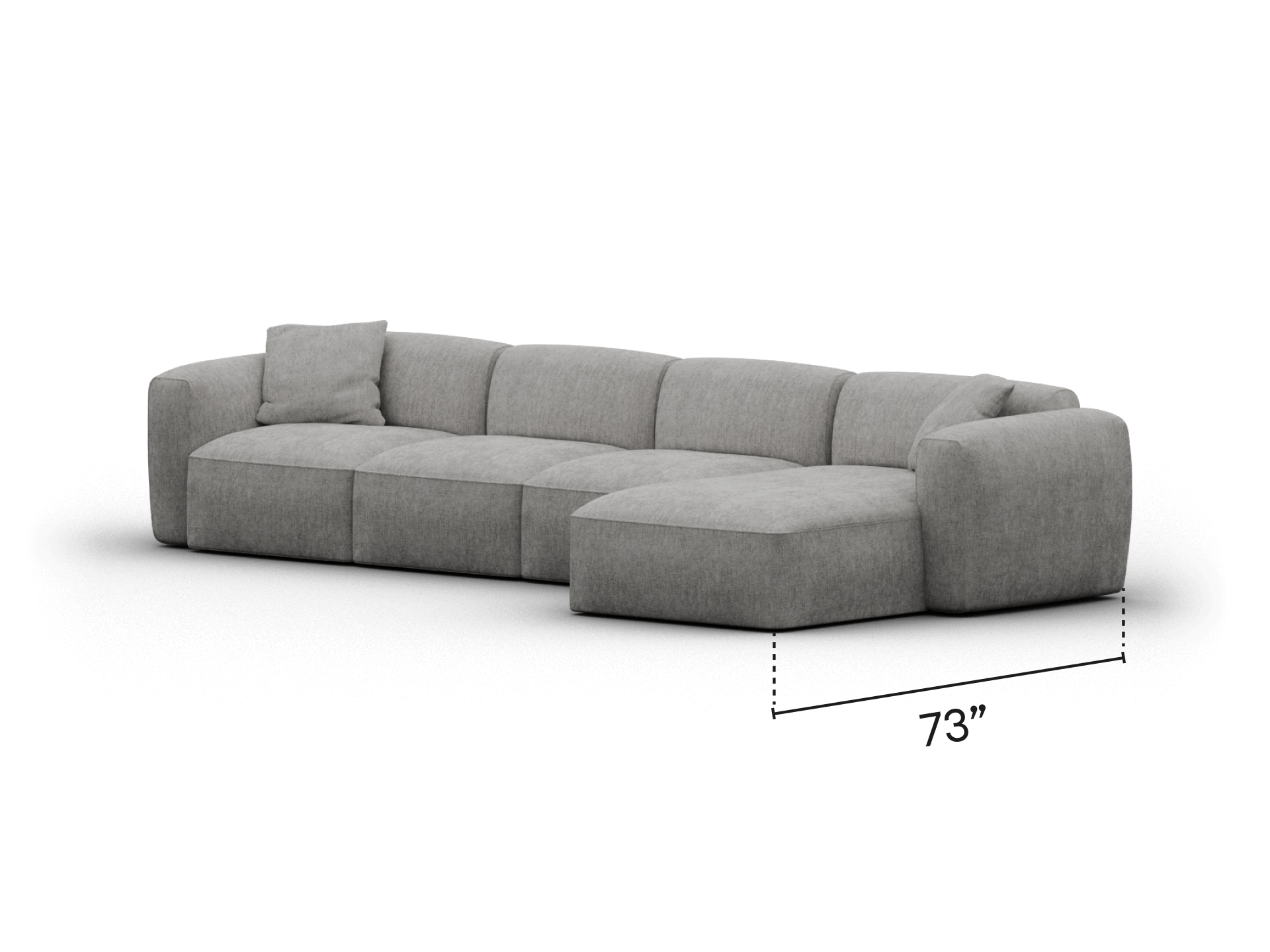 Modern sectional sofa in premium grey fabric, featuring plush cushions and a right chaise. Sleek design complements contemporary living spaces.