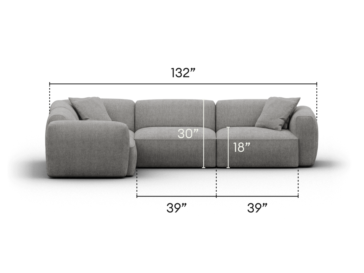 Grey sectional sofa with plush fabric upholstery, measuring 192" in width. Features deep seats and rounded arms, providing a luxurious, modern living room setting.