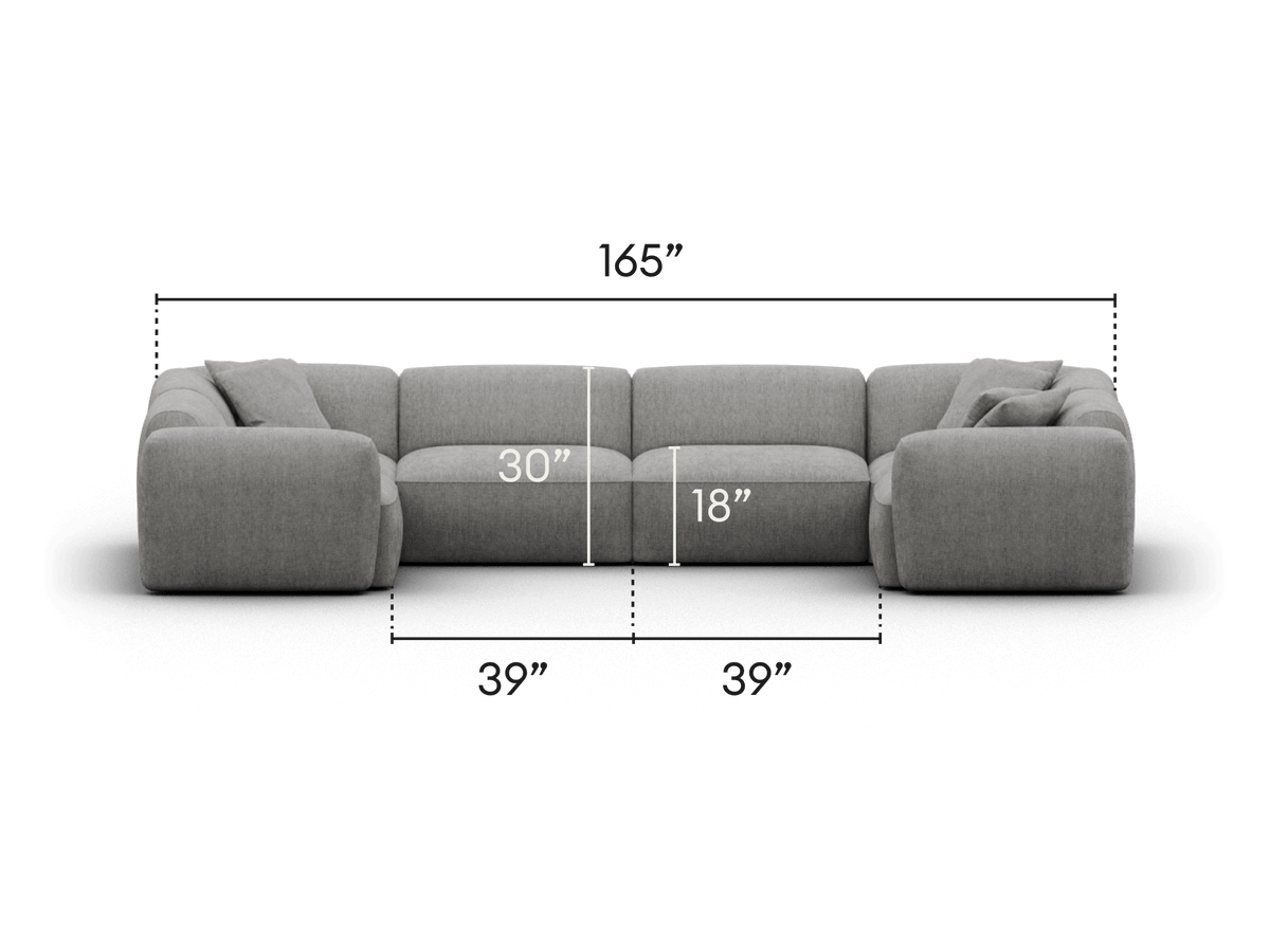 Luxurious grey modular sectional lounge, upholstered in plush fabric with deep seats and wide armrests, perfect for modern living spaces.