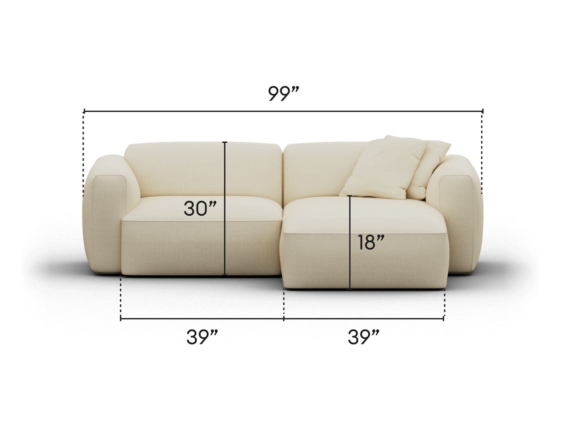 Beige modular sofa with plush cushioning and soft fabric upholstery. Rounded armrests and a streamlined silhouette offer contemporary elegance for upscale interiors.