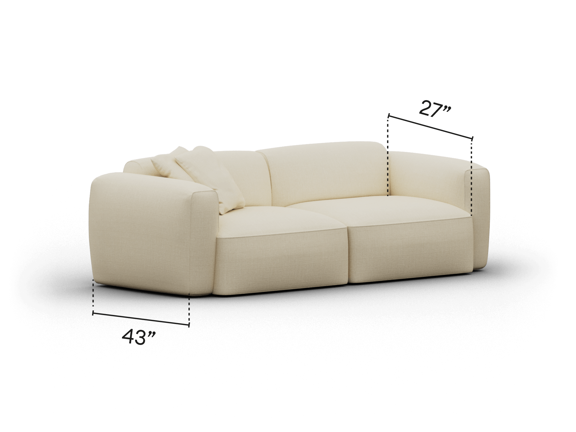 Luxurious cream fabric sofa, generous dimensions, plush cushioning, sleek silhouette. Ideal for elegant living rooms, offering comfort and sophisticated style.