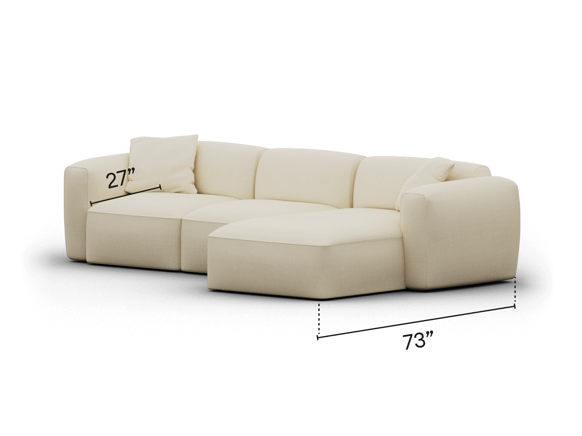 Luxurious cream modular sofa with plush cushions and deep seating. Upholstered in premium fabric. Sleek, modern design fits elegantly in contemporary spaces.