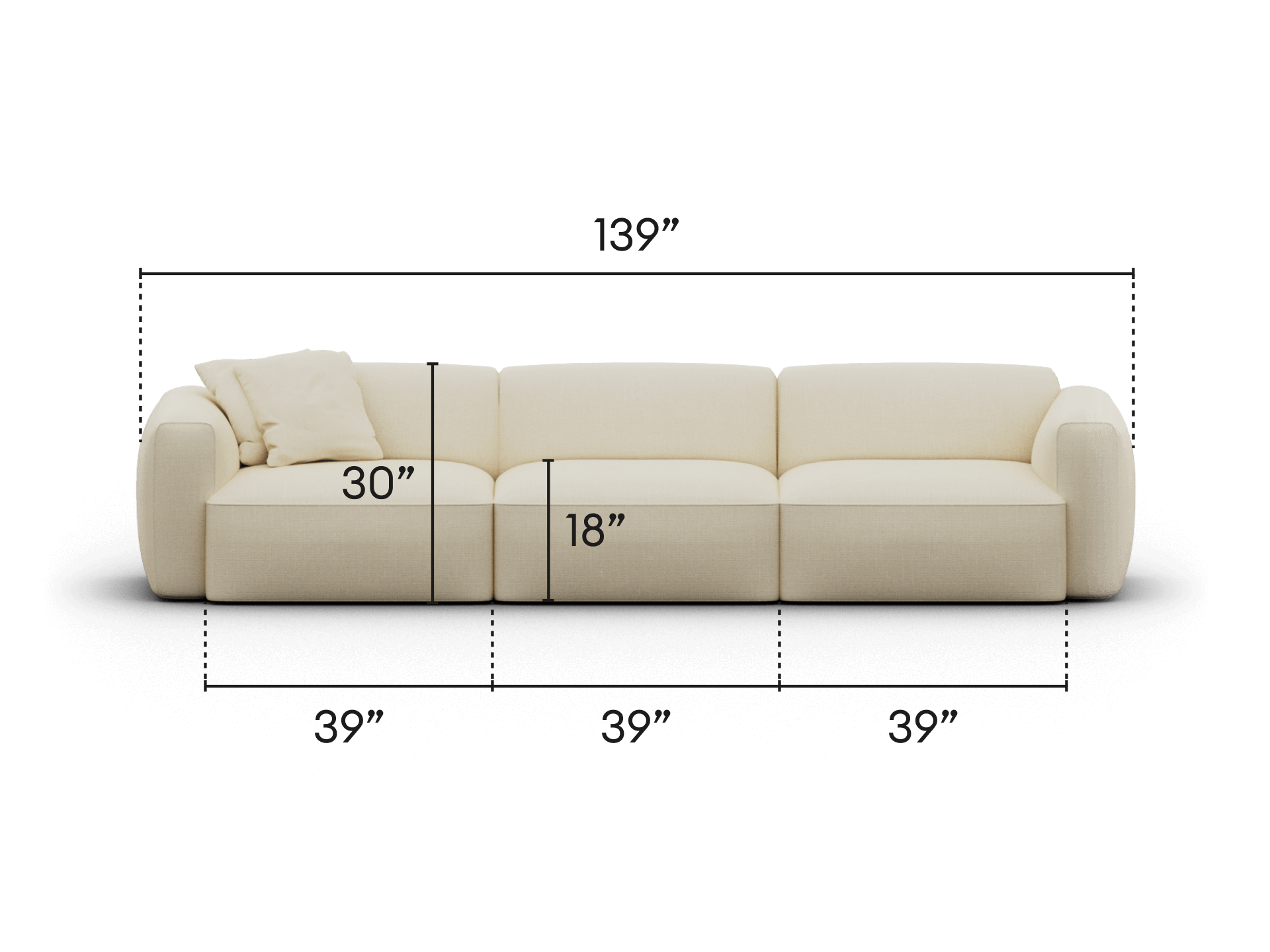 Premium beige sectional sofa, upholstered in soft fabric. Features deep seats and plush back cushions. Modern design with elegant curved arms. Ideal for spacious living areas.