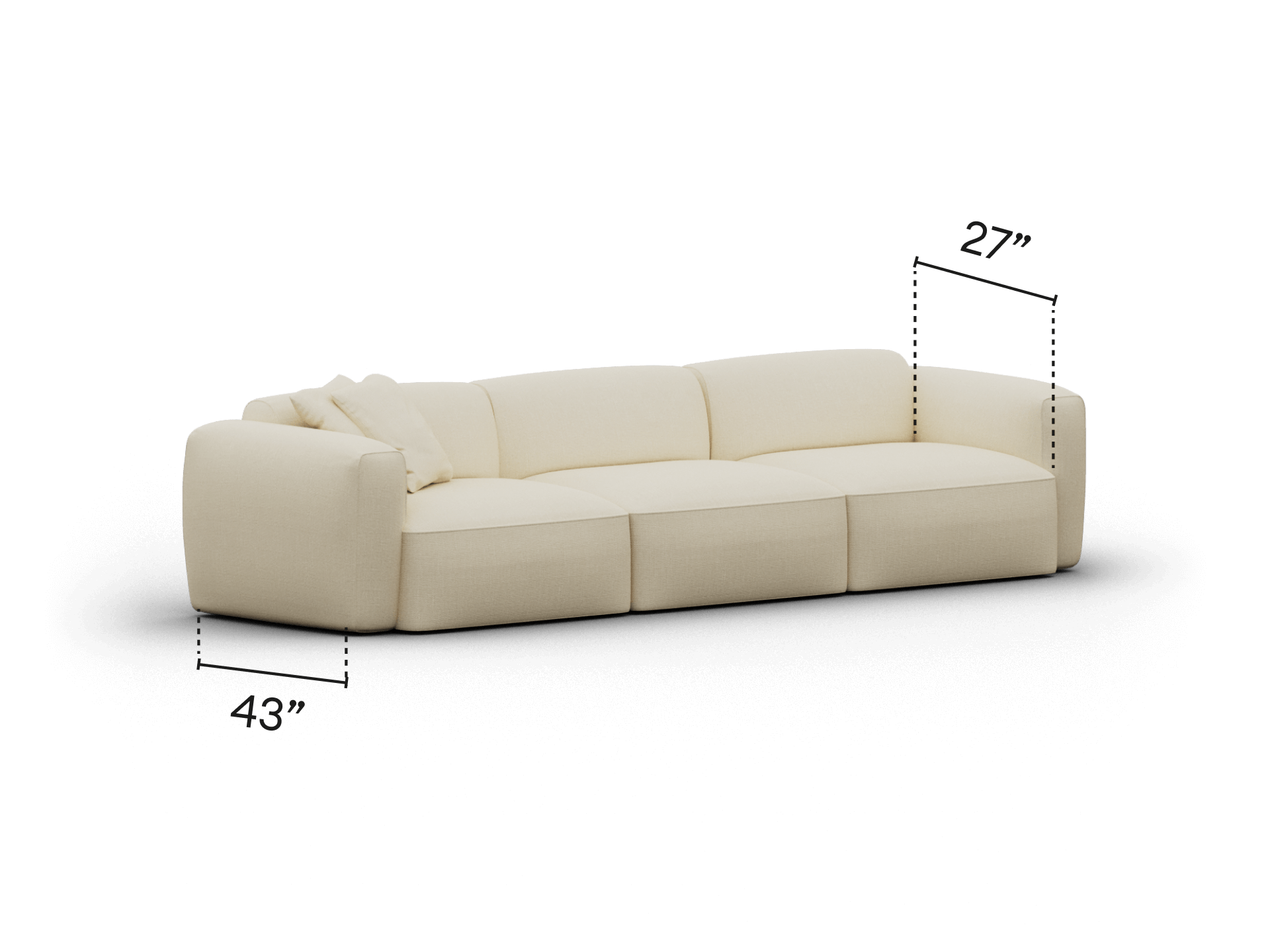 Luxurious cream modular sofa in plush fabric, featuring deep seats and wide arms. Modern design ideal for a contemporary lounge setting.