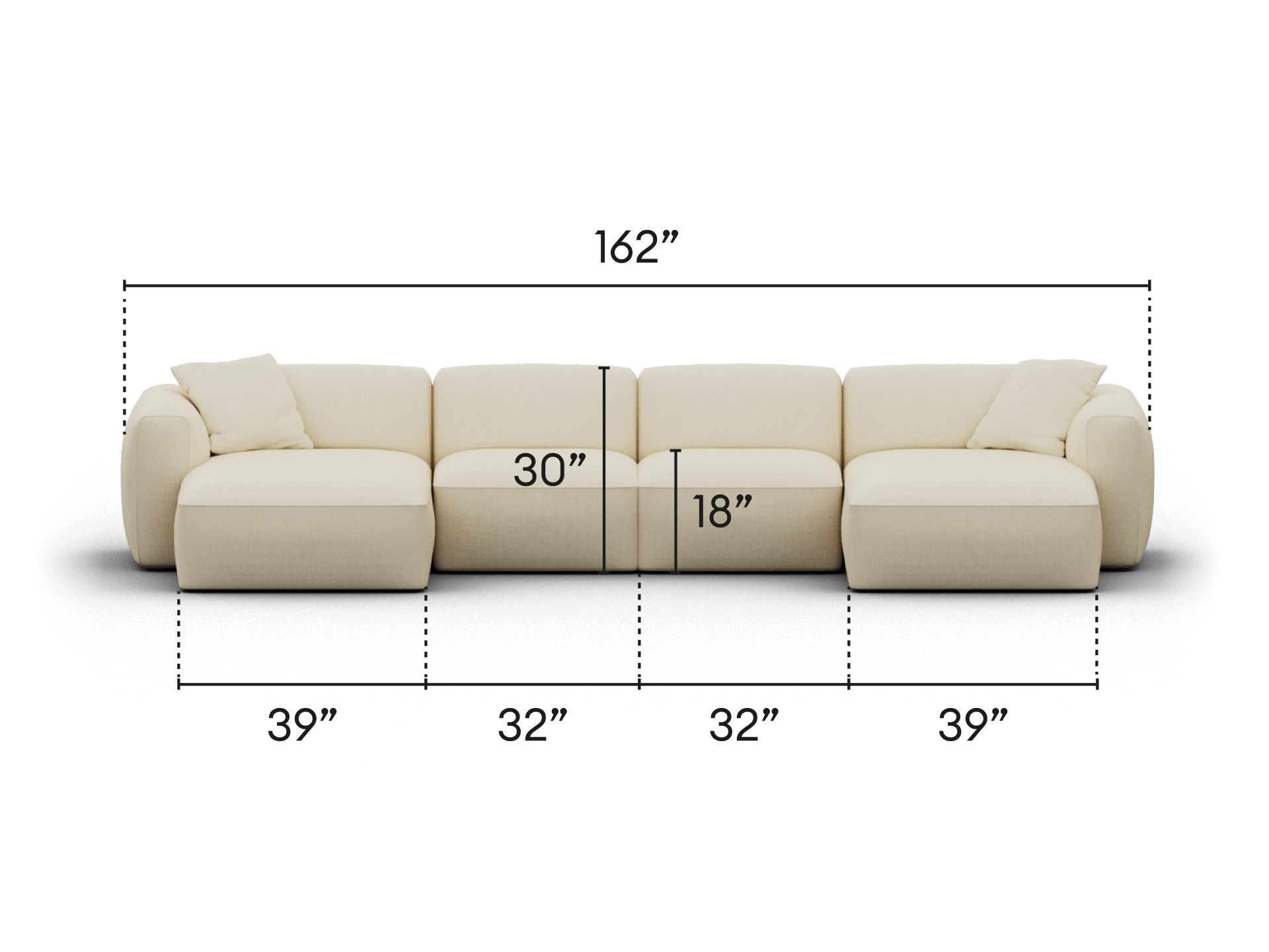 Luxurious modular sofa, upholstered in cream fabric, features plush cushions, deep seating, and an elegant silhouette. Perfect for modern living spaces.