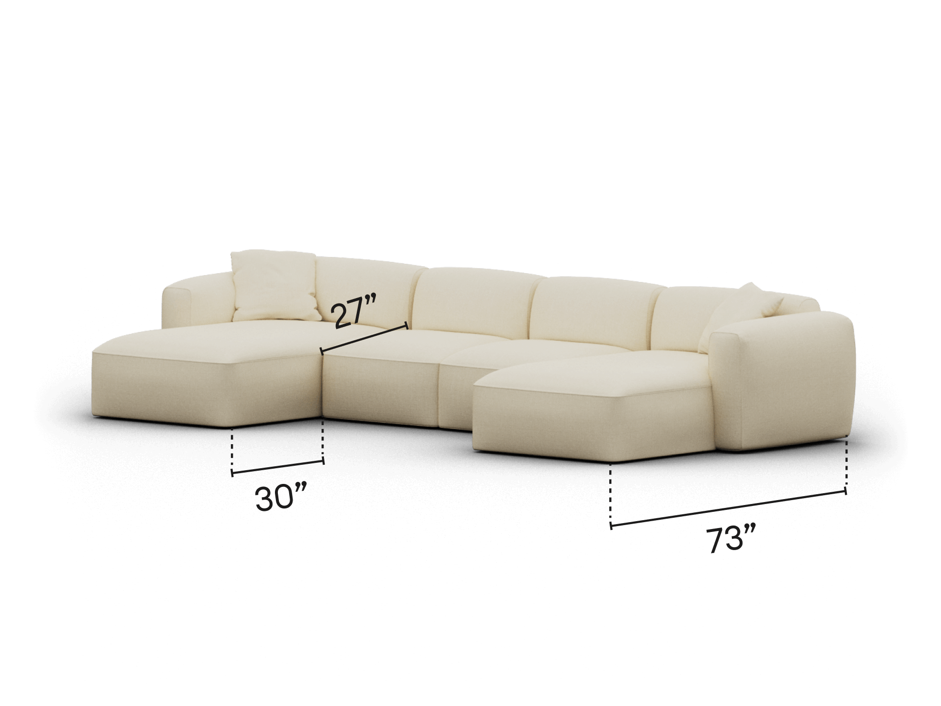 Cream sectional sofa in plush fabric with generous cushioning, clean lines, and modular design; ideal for upscale living rooms seeking contemporary comfort.