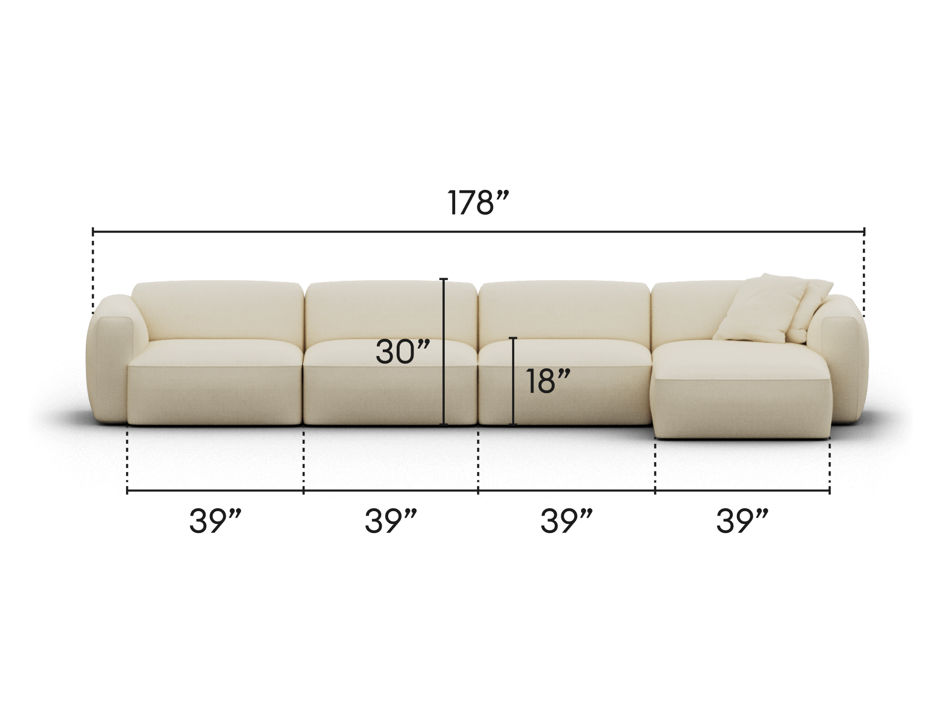Luxurious cream sectional sofa with plush cushions, crafted in premium fabric. Modern design with modular pieces, perfect for an elegant living space.