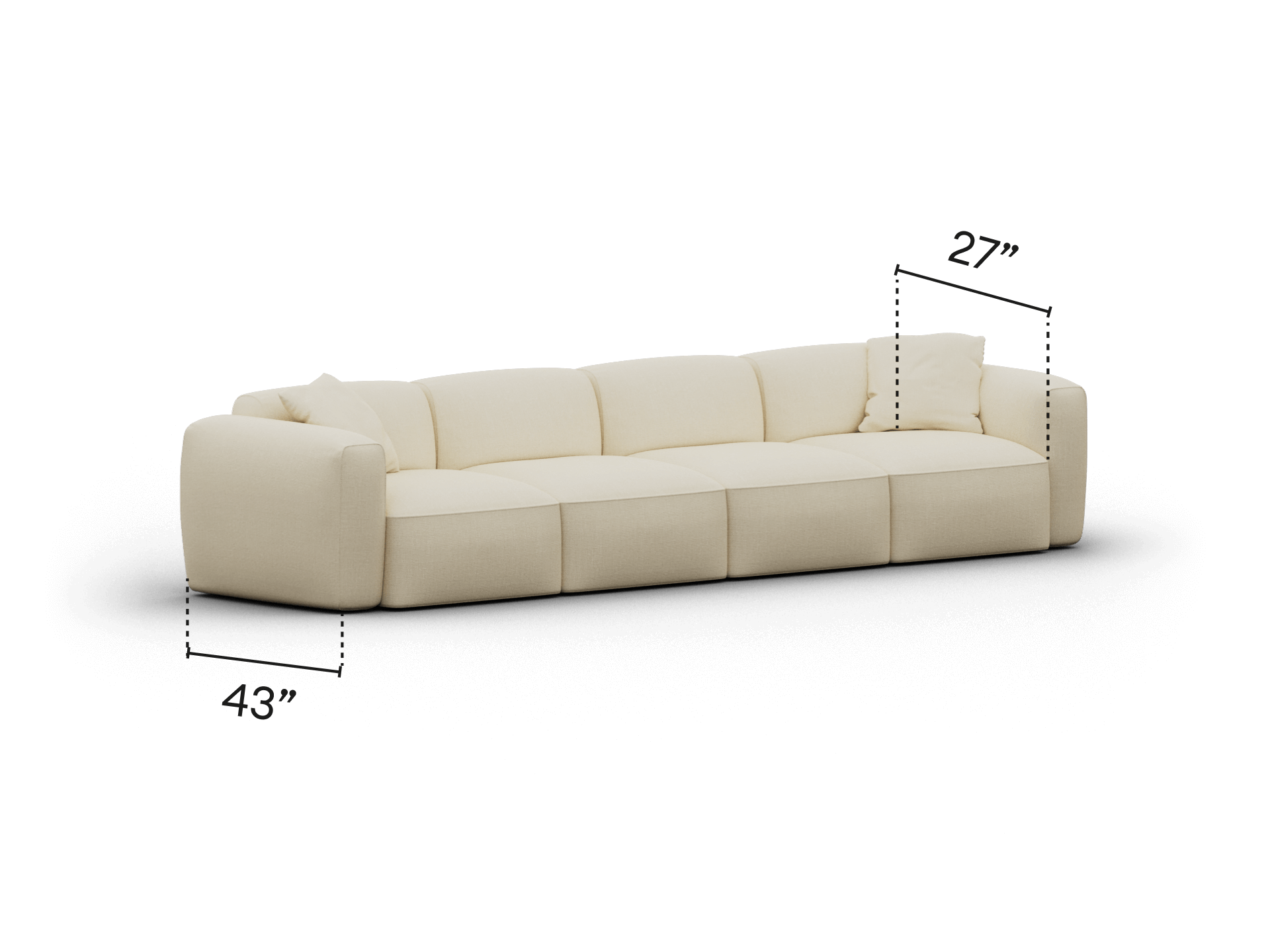 Luxurious cream modular sofa in plush fabric, featuring deep seating and stitched detailing. Perfect for spacious, modern living areas in high-end homes.