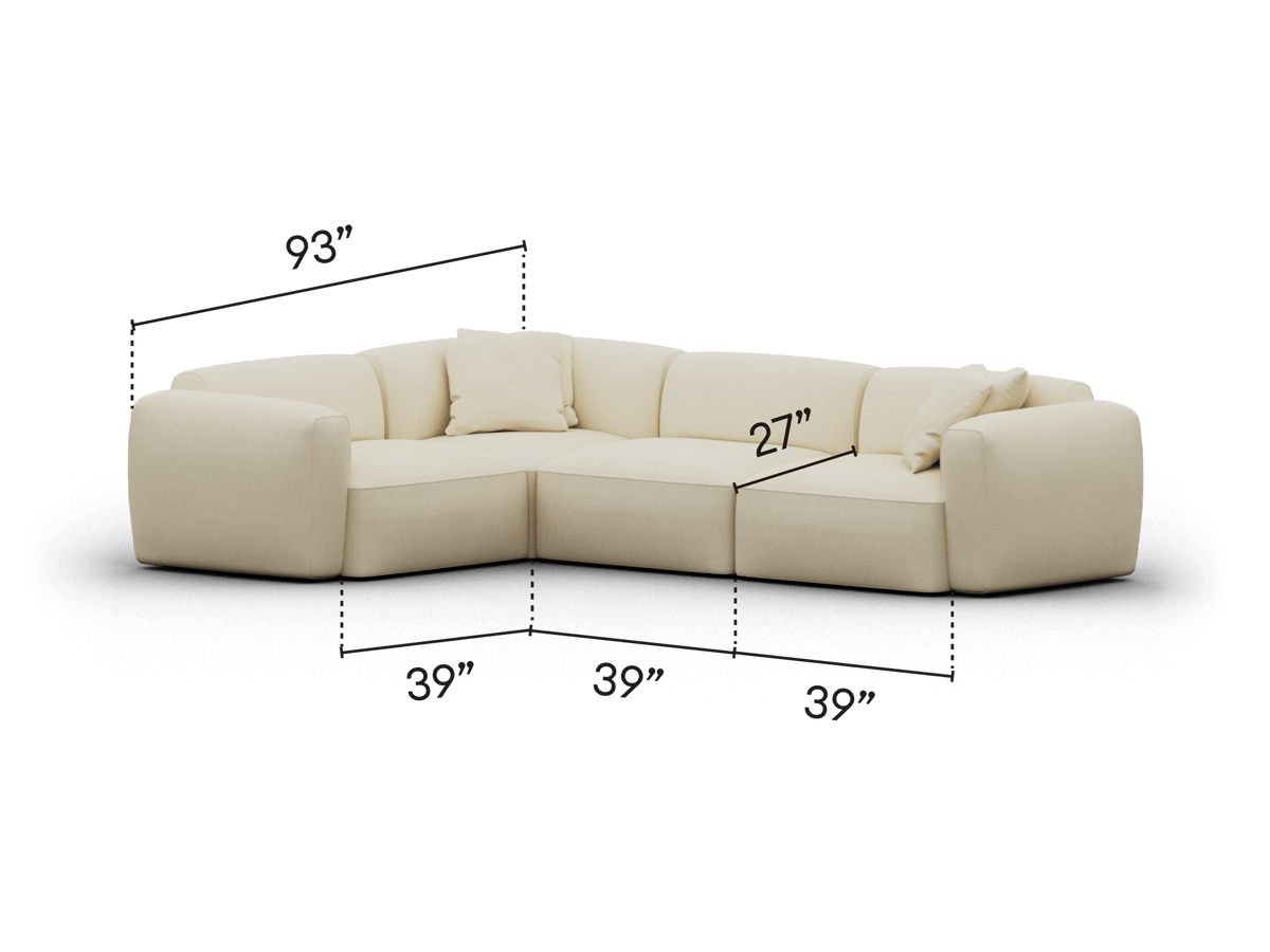 Luxurious beige modular sectional sofa with plush upholstery, deep seating, and a sleek silhouette. Ideal for modern living rooms.
