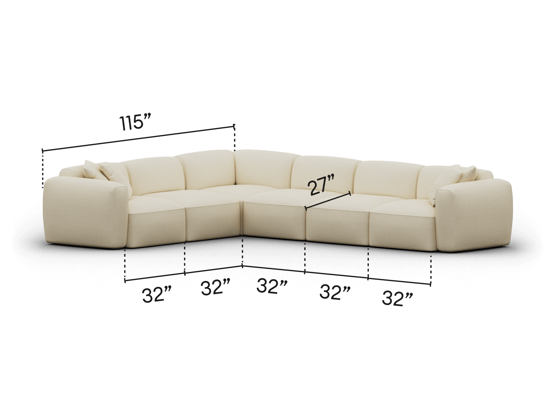 Luxurious cream corner sofa, featuring plush cushions and modular design in a soft fabric finish, perfect for modern living spaces.