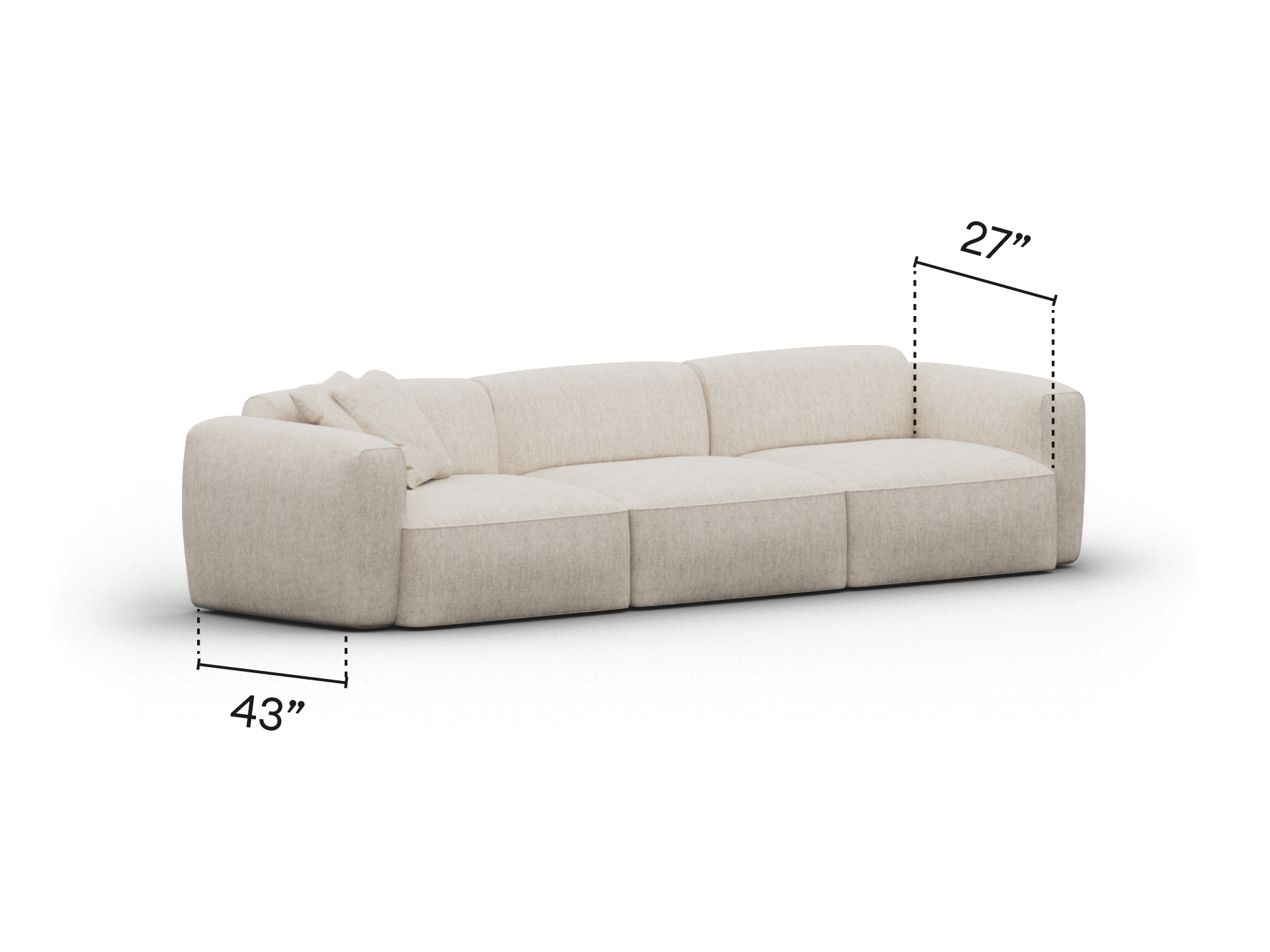 Luxurious cream fabric sofa, featuring plush cushions and modern, chunky design with detailed stitching. Perfect for a sophisticated living room setting.