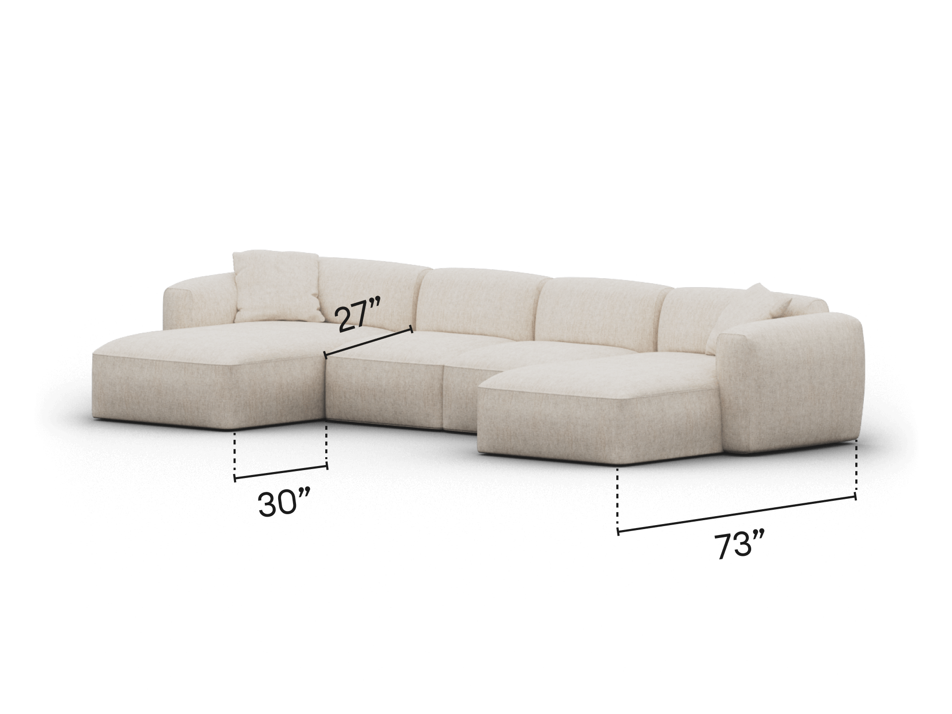 Luxurious beige linen sectional sofa with tufted cushions, featuring a chaise lounge. Sleek design perfect for contemporary living spaces.