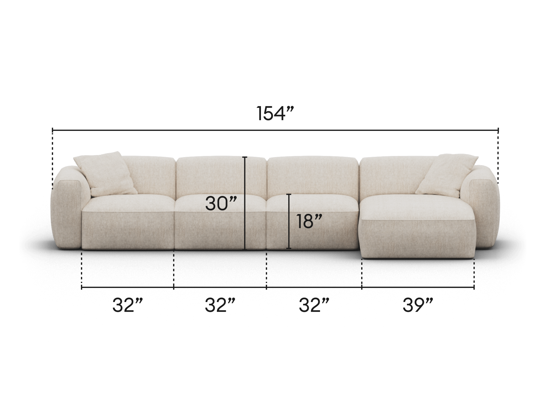 Luxurious modular sectional sofa in beige fabric, featuring plush cushioning and an elegant design, perfect for refined contemporary living spaces.