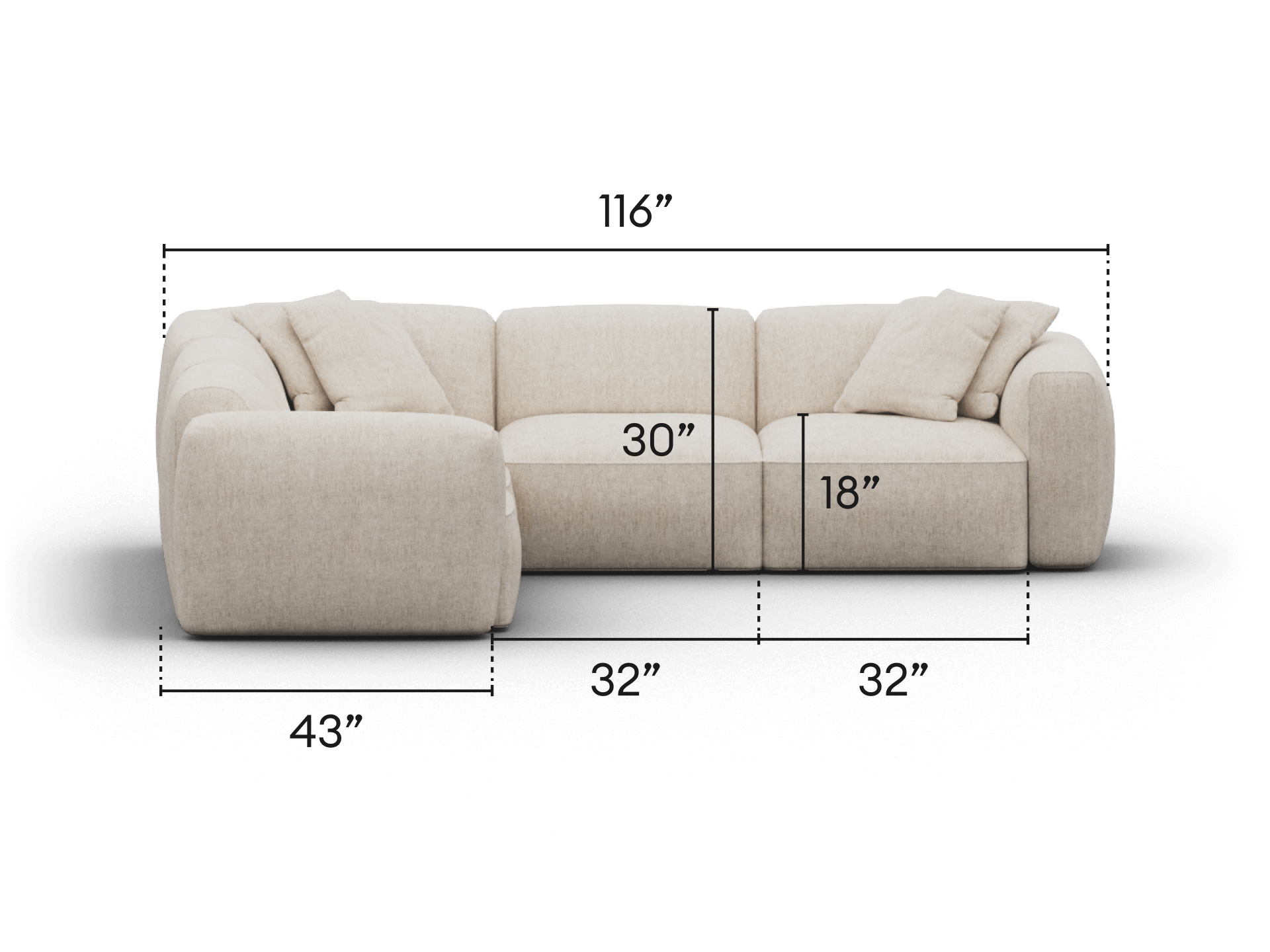 Plush L-shaped sectional sofa in cream boucle, featuring deep seating and soft cushioning. Perfect for spacious living areas and contemporary interiors.