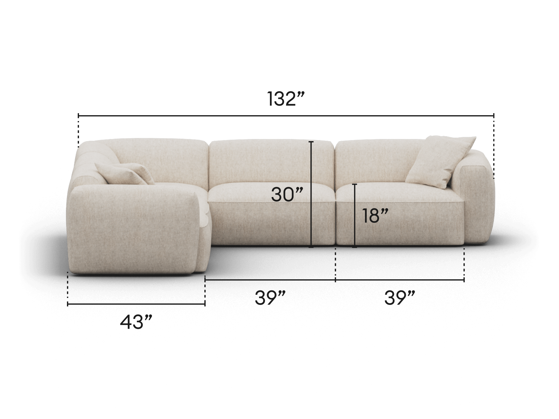 Beige sectional sofa in plush fabric with a modular design. Features deep seating, minimalist lines, and plush cushioning. Ideal for luxury living spaces.